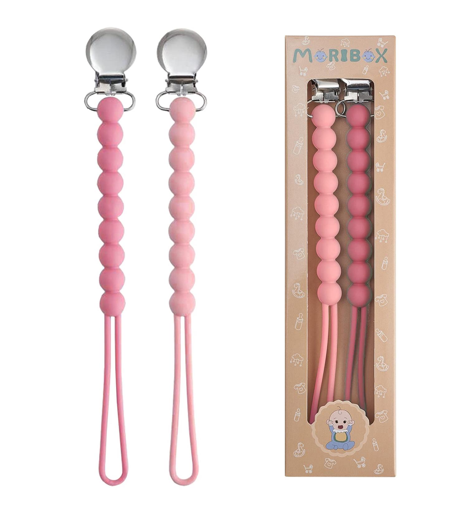 Pacifier Clips Baby Girls - MORIBOX Paci Clip 2 Pack R-Pink for Soothing Baby Binky Holder - Perfect Shower or Birthday Gift - Buy Online on SooperMarket.com