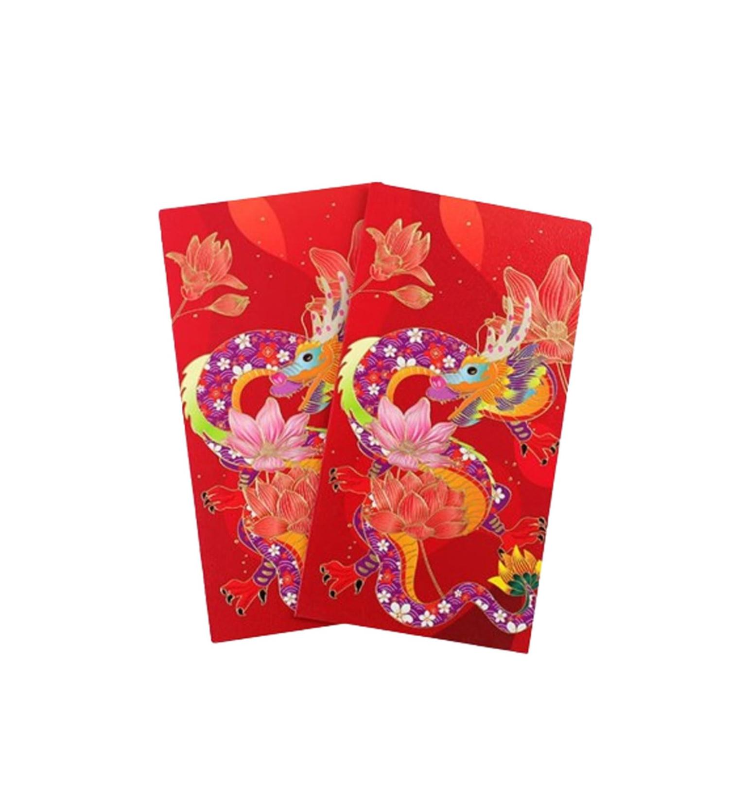2024 Lunar Chinese New Year Red Envelopes 6pcs Spring Festival Hong Bao Red Pocket Cartoon Gold Raised Foil Dragon Lai See Lucky Money Envelopes - Buy Online on SooperMarket.com