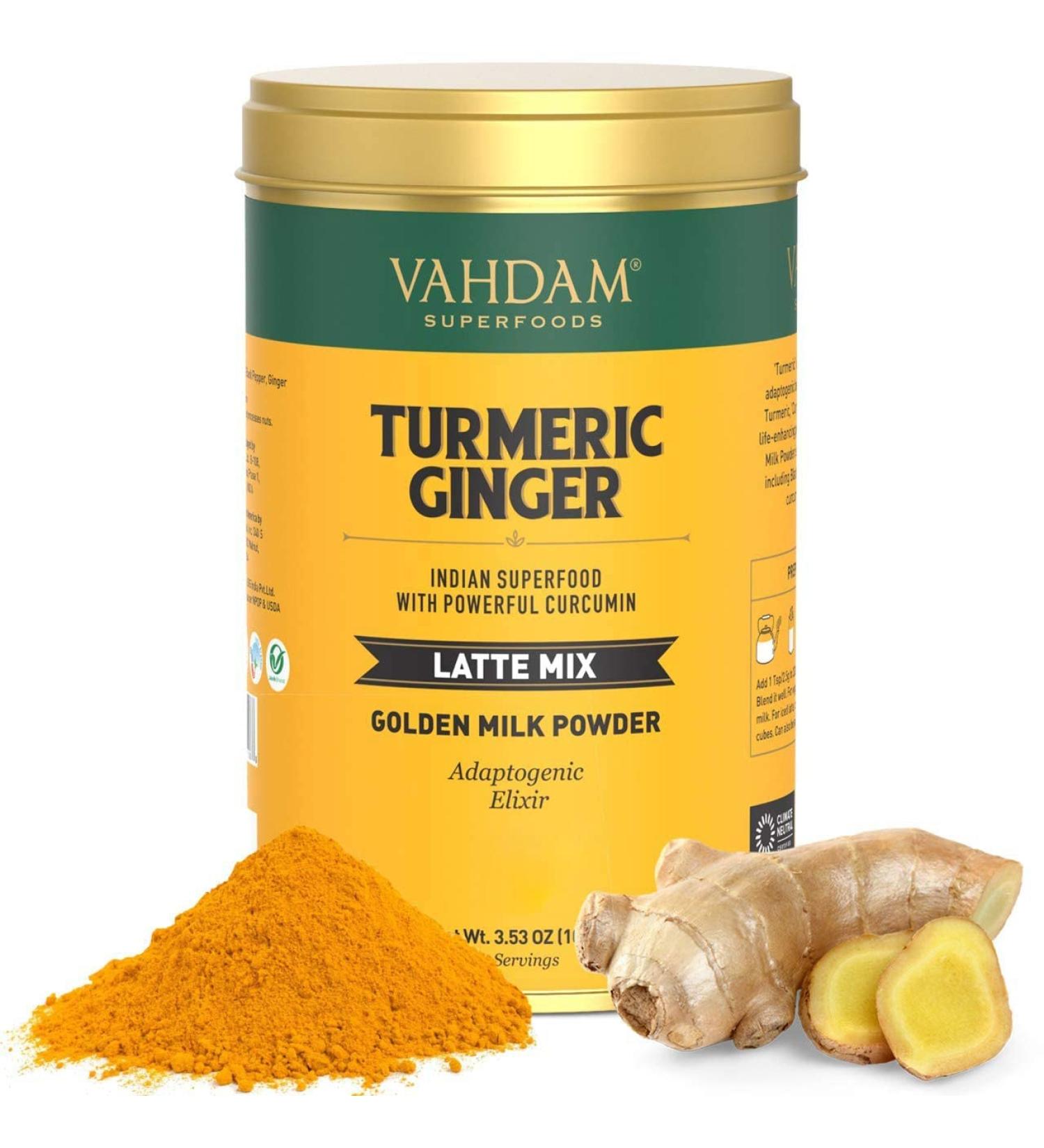 Vahdam Teas Turmeric Ginger Latte Mix - 3.53 oz (100g) | Organic Herbal Blend - Buy Online on SooperMarket.com