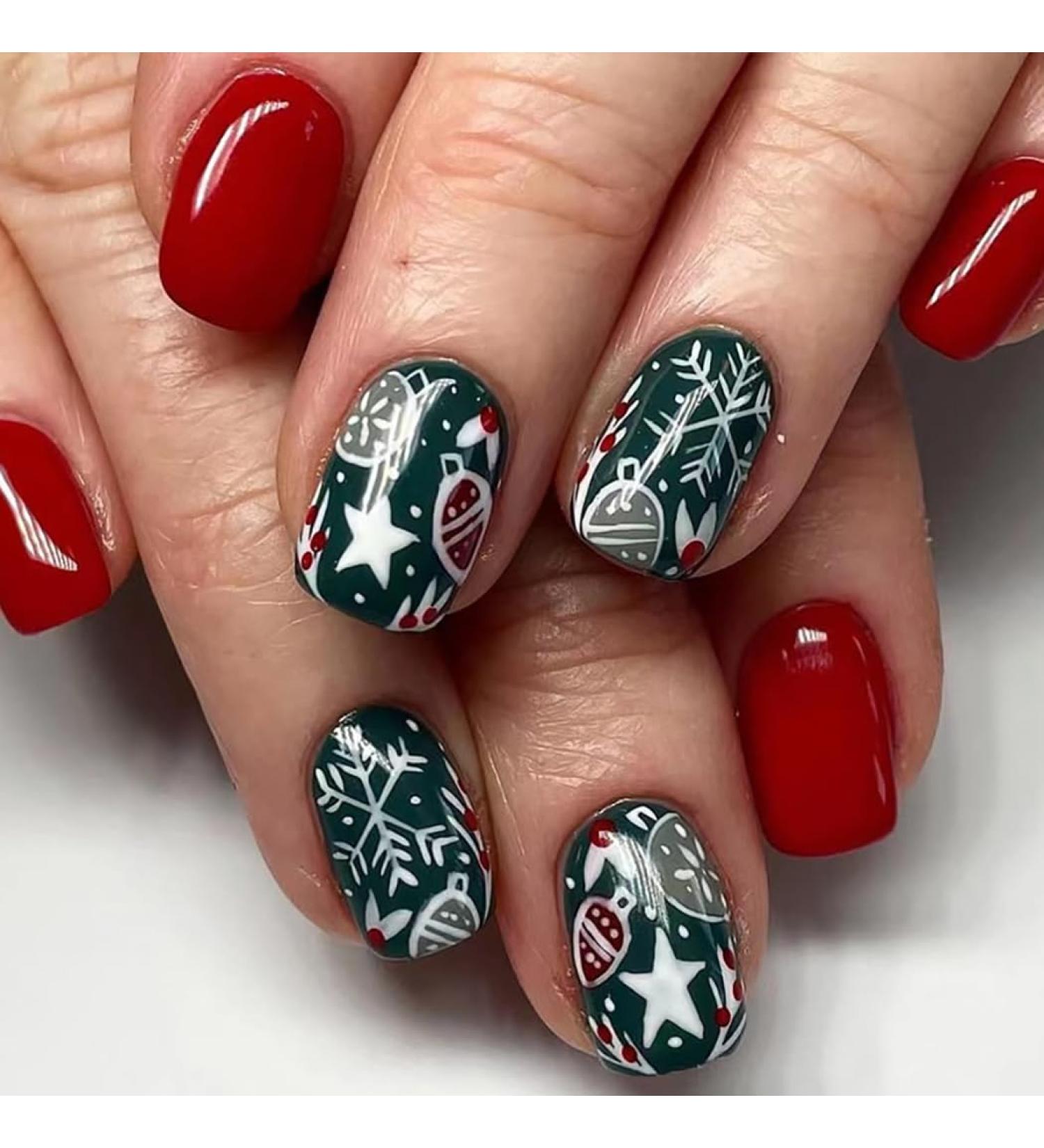 Brishow Christmas Snow Press on Nails - Antler Short Red Fake Nails 24pcs - Buy Online on SooperMarket.com