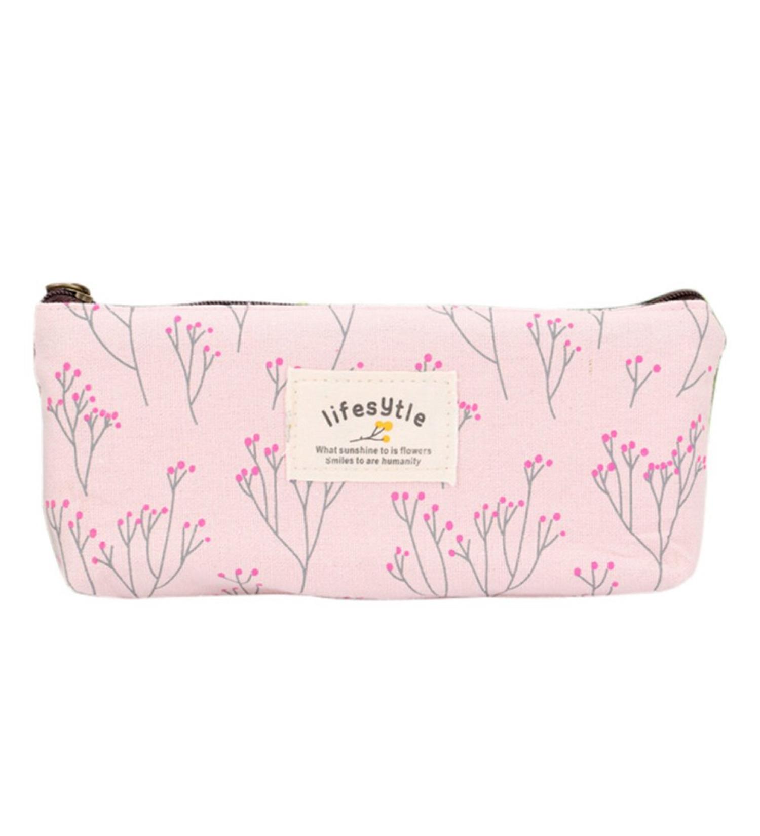 Linen Pencil Case & Cosmetic Bag in Pink - Stylish Durable and Perfect for International Shipping - Buy Online on SooperMarket.com