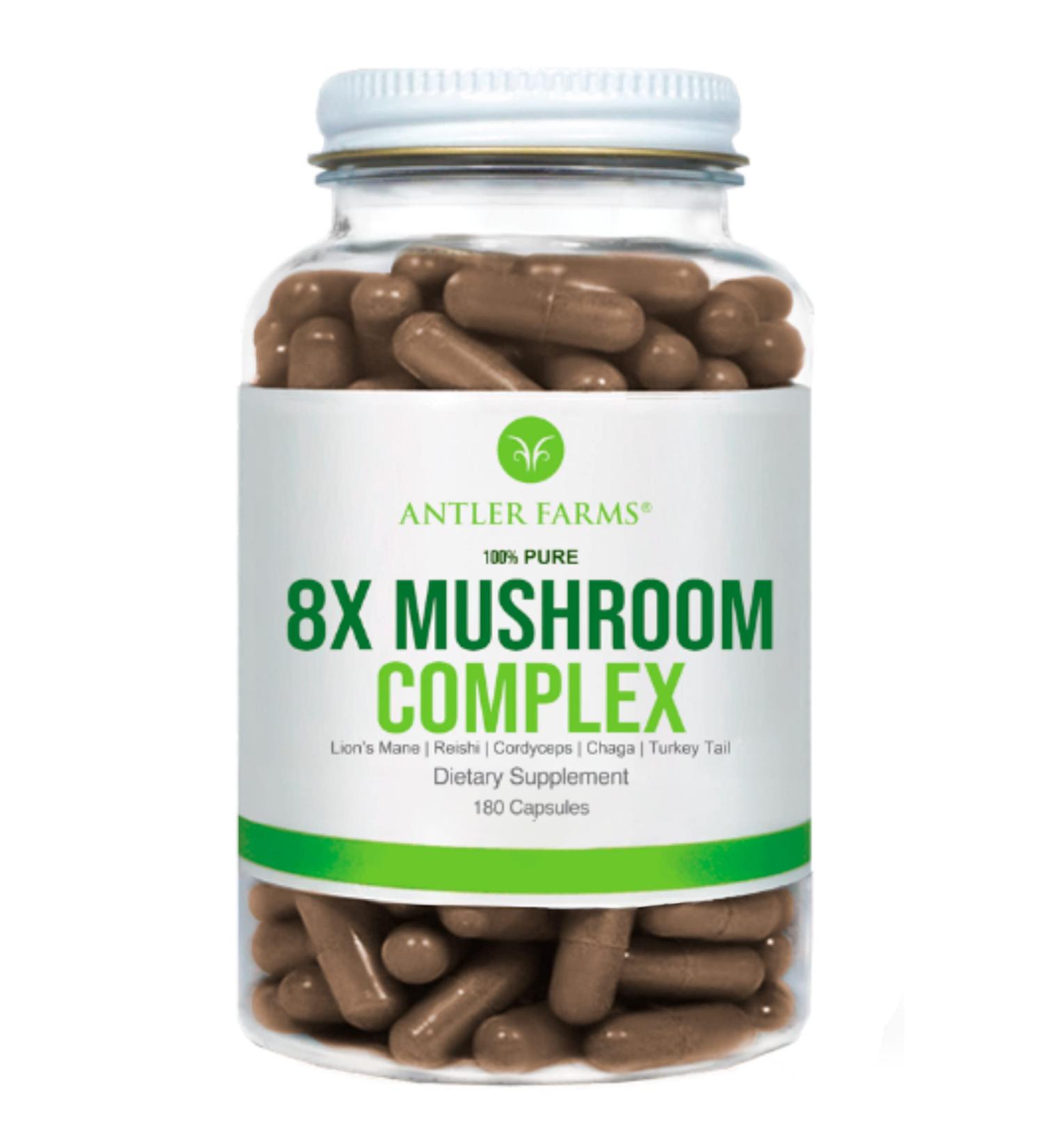 Antler Farms 100% Pure 8X Mushroom Complex - Organic Five Mushroom Blend - Lion's Mane, Reishi, Cordyceps, Chaga, Turkey Tail - Fruiting Bodies Only - Buy Online on SooperMarket.com