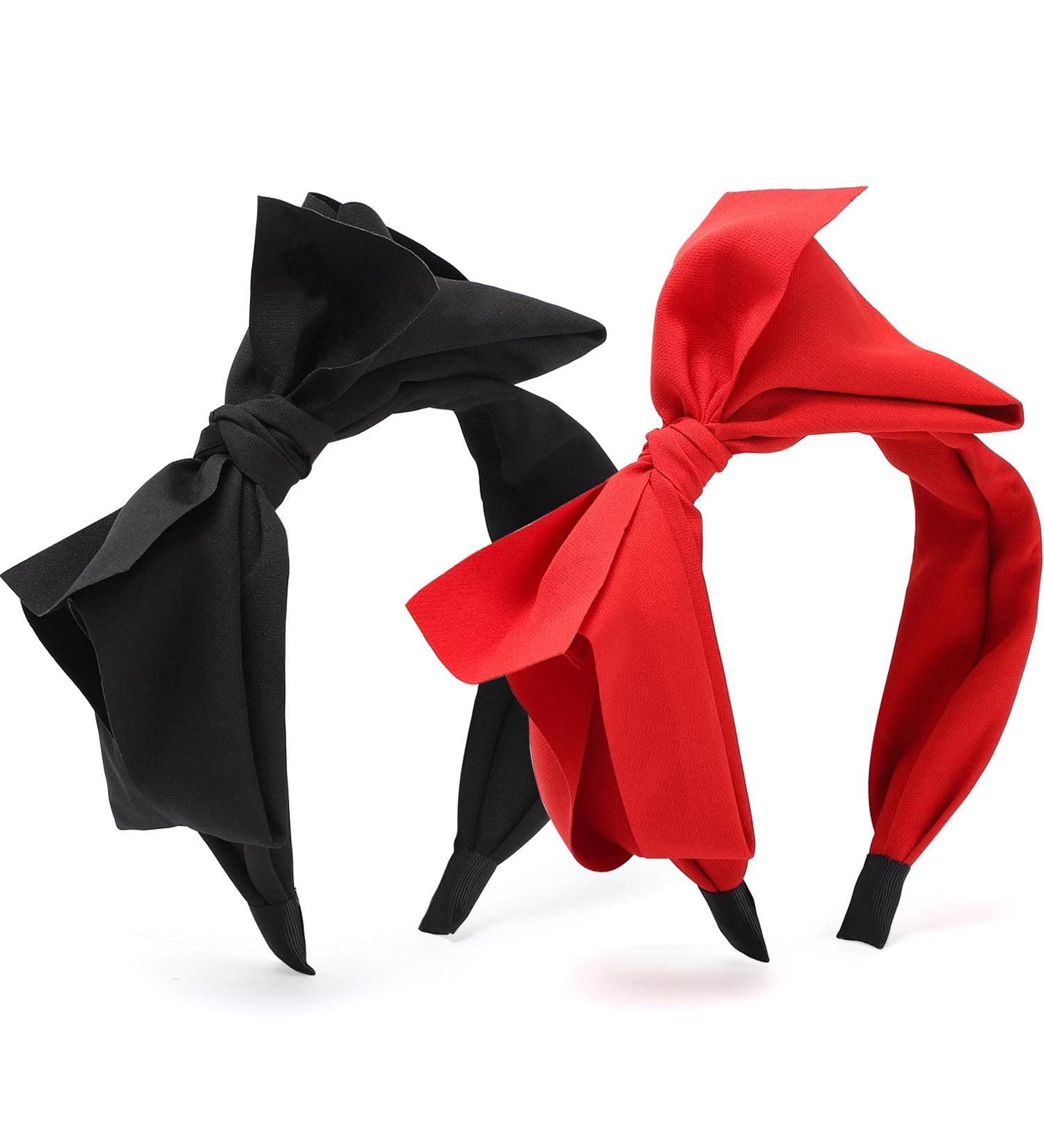 WantGor Bow Headbands for Women - 2 Big Bowknot Hair Hoops - Knotted Wide Turban Headbands - Black Red Hair Accessories - Buy Online on SooperMarket.com