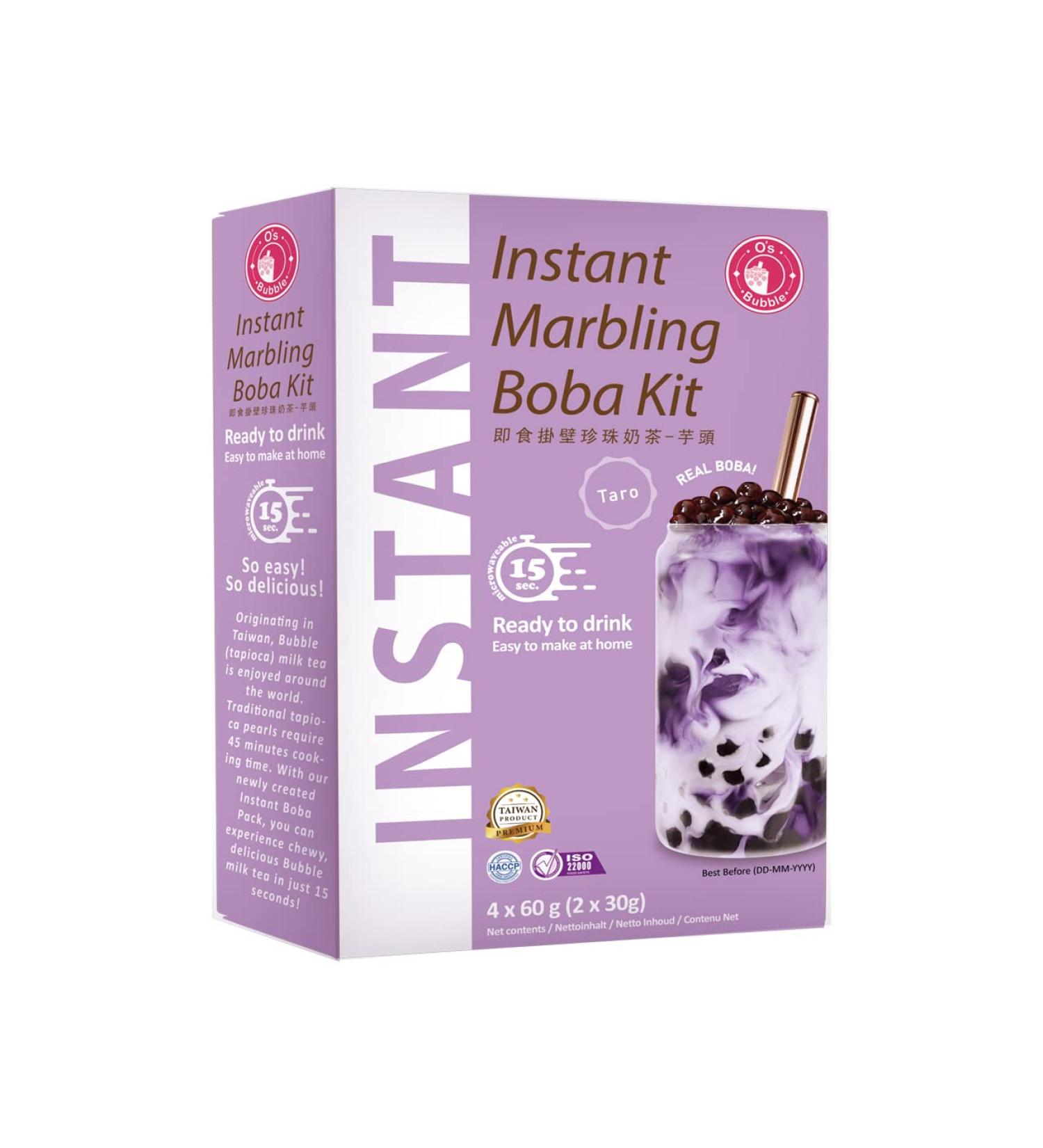 O's Bubble Instant Marbling Boba Tea Kit TARO (4x 60g) | Bubble Tea | With tapioca pearls and straw