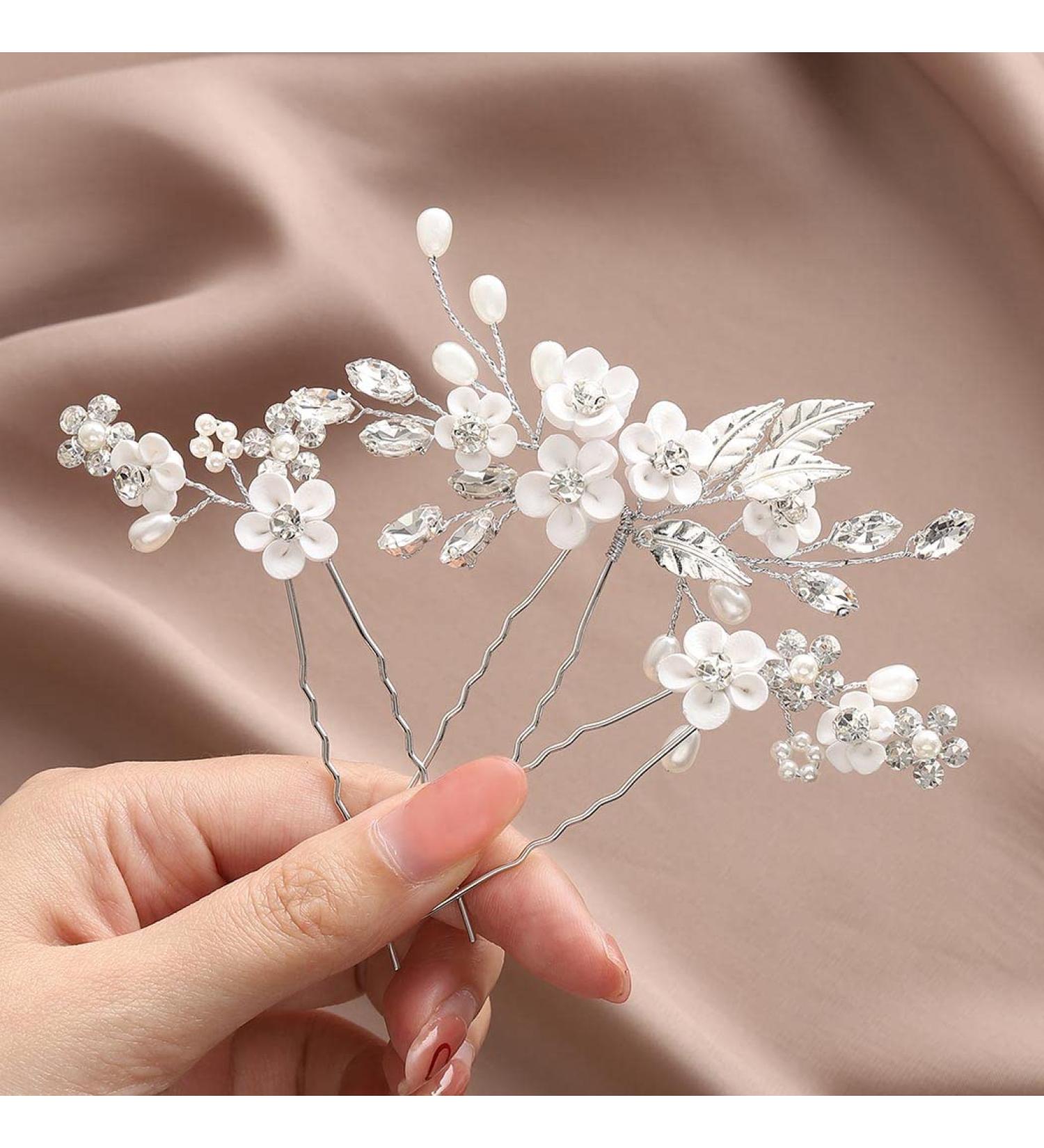 Crystal Wedding Hair Pins - Bridal Hair Pieces for Women - Pack of 3 - Gorais Flower Design (A-Silver) - Buy Online on SooperMarket.com
