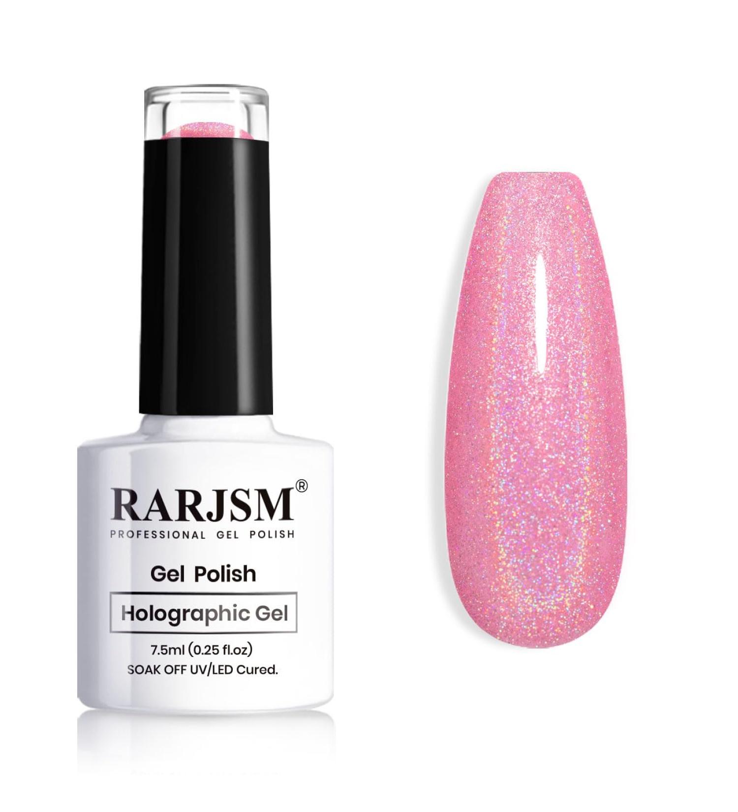 RARJSM Hot Pink Holographic Gel Nail Polish Laser Rainbow Glitter Reflective Iridescent Gel Polish Curing Required Unicorn Mirror Chrome Effect Soak off for Summer DIY Salon Home Manicure 7.5ML - Buy Online on SooperMarket.com