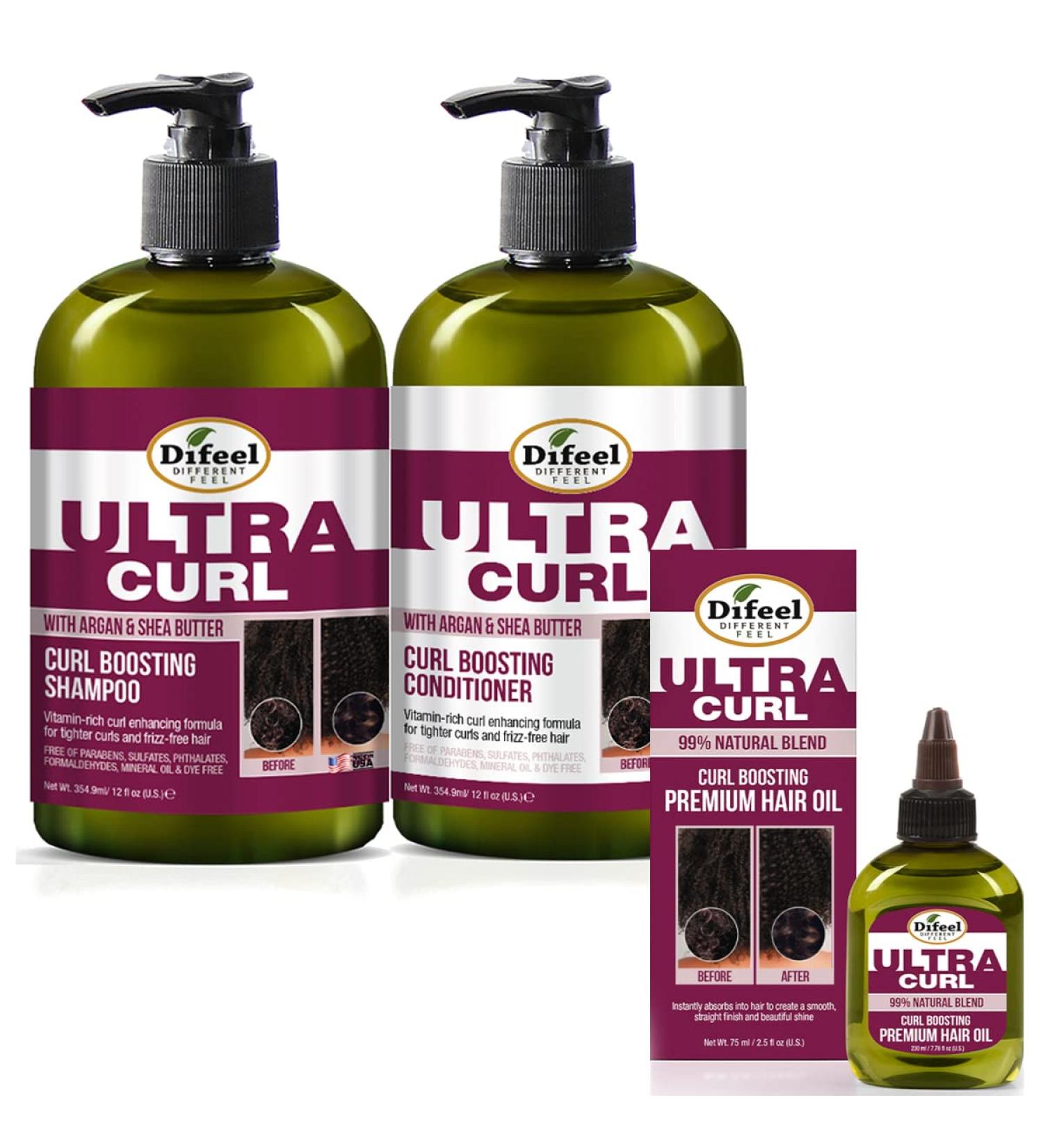 Difeel Ultra Curl 3-PC Hair Care Set | Curl Boosting Shampoo Conditioner & Oil - International Shipping Available - Buy Online on SooperMarket.com