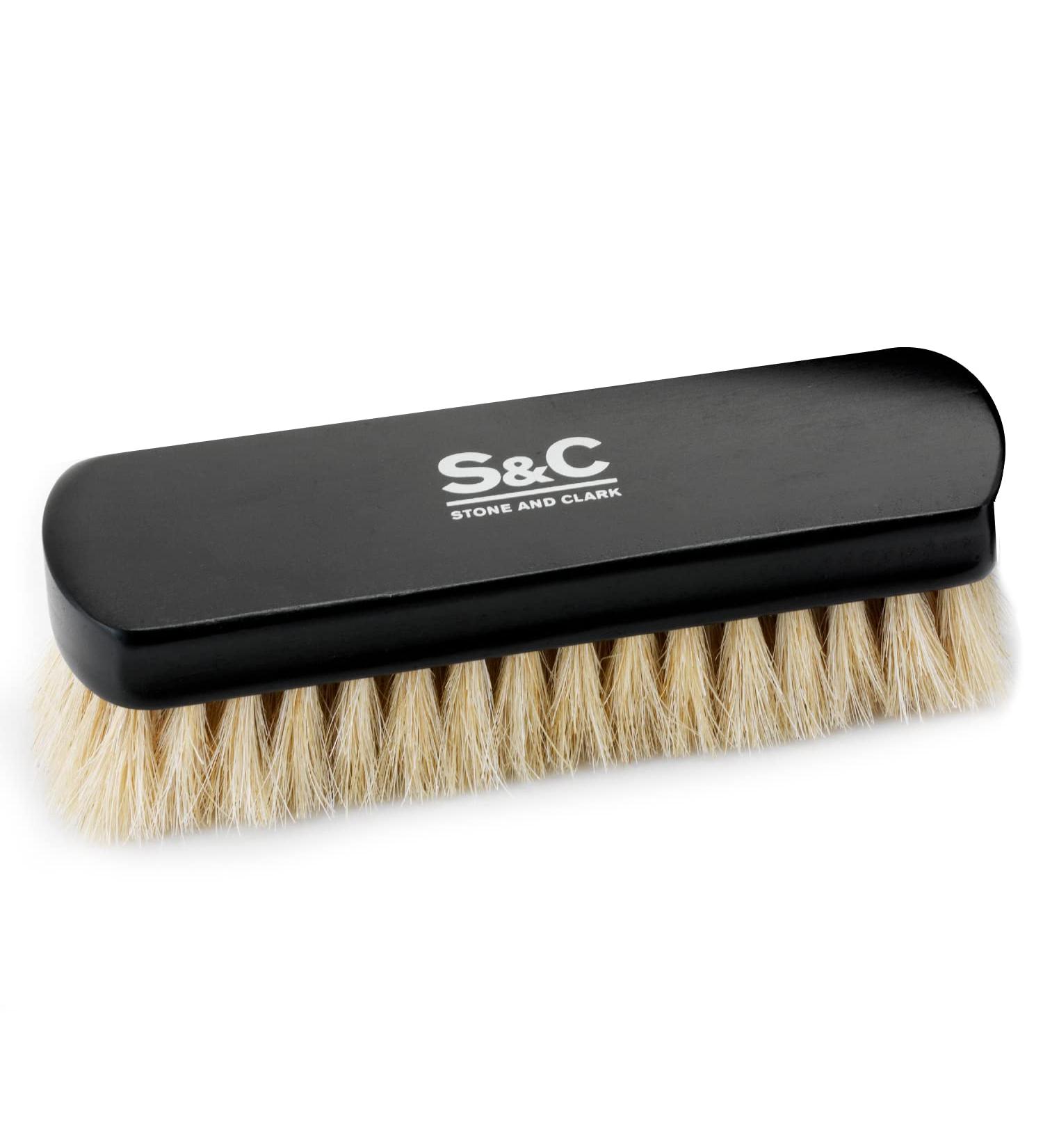 Stone and Clark Premium White Horsehair Shoe Brush - 100% Horse Hair Bristles for Perfect Leather Polish - Concaved Beech Wood Handle - Shoe Care Essential - Buy Online on SooperMarket.com