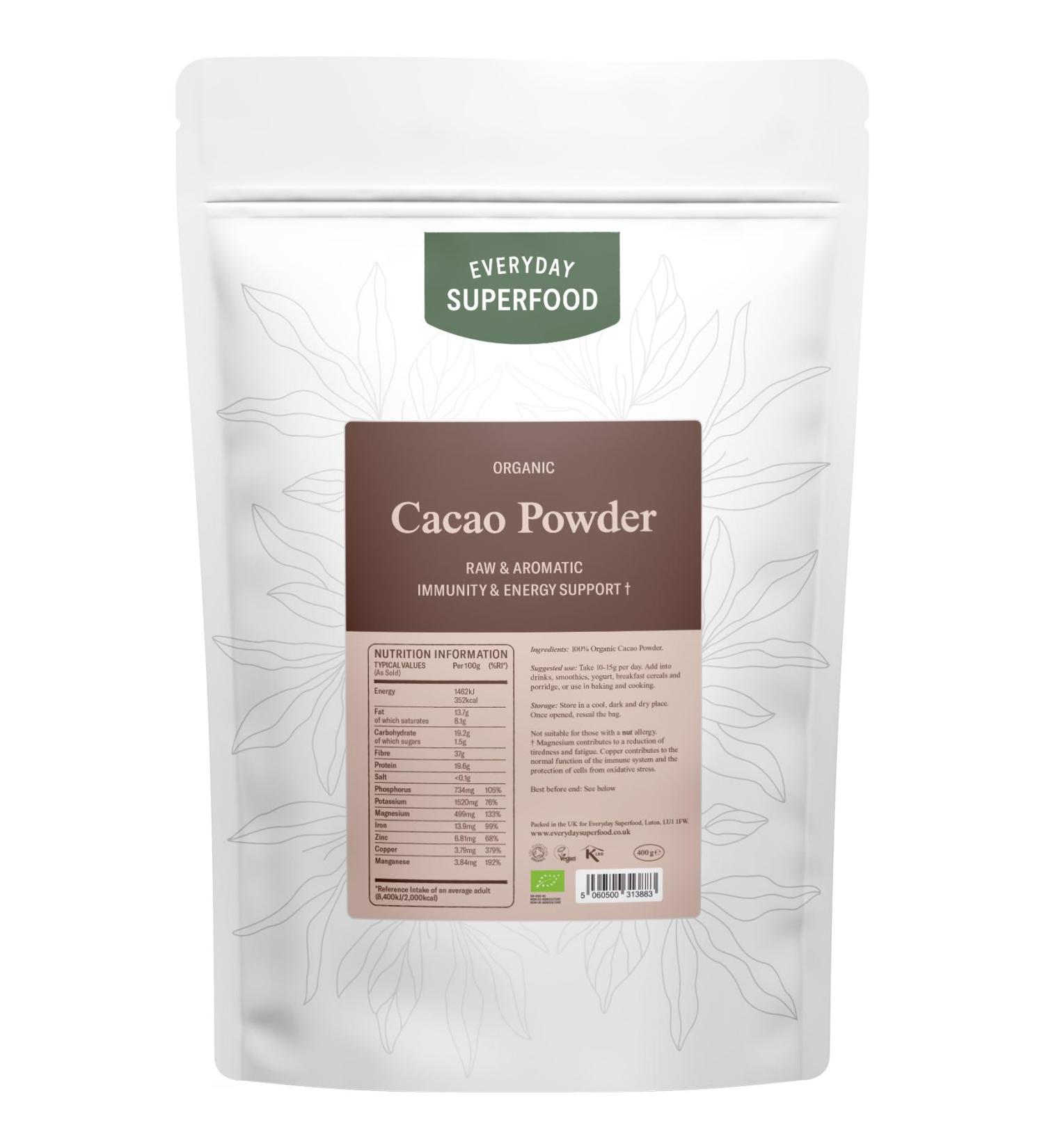 Premium Organic Cacao Powder - 400g | Unsweetened & Raw | Great for Baking & Hot Chocolate | Bulk Size - Buy Online on SooperMarket.com