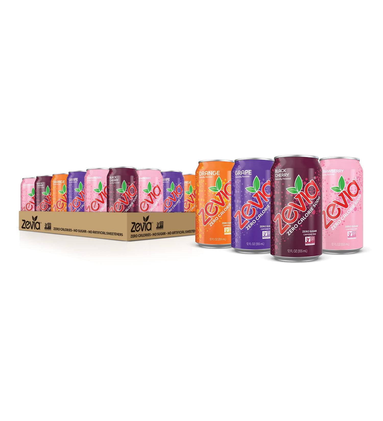 Zevia Zero Calorie Soda Fruity Variety Pack - 24 Cans, 4 Flavors - 12oz Each - Buy Online on SooperMarket.com