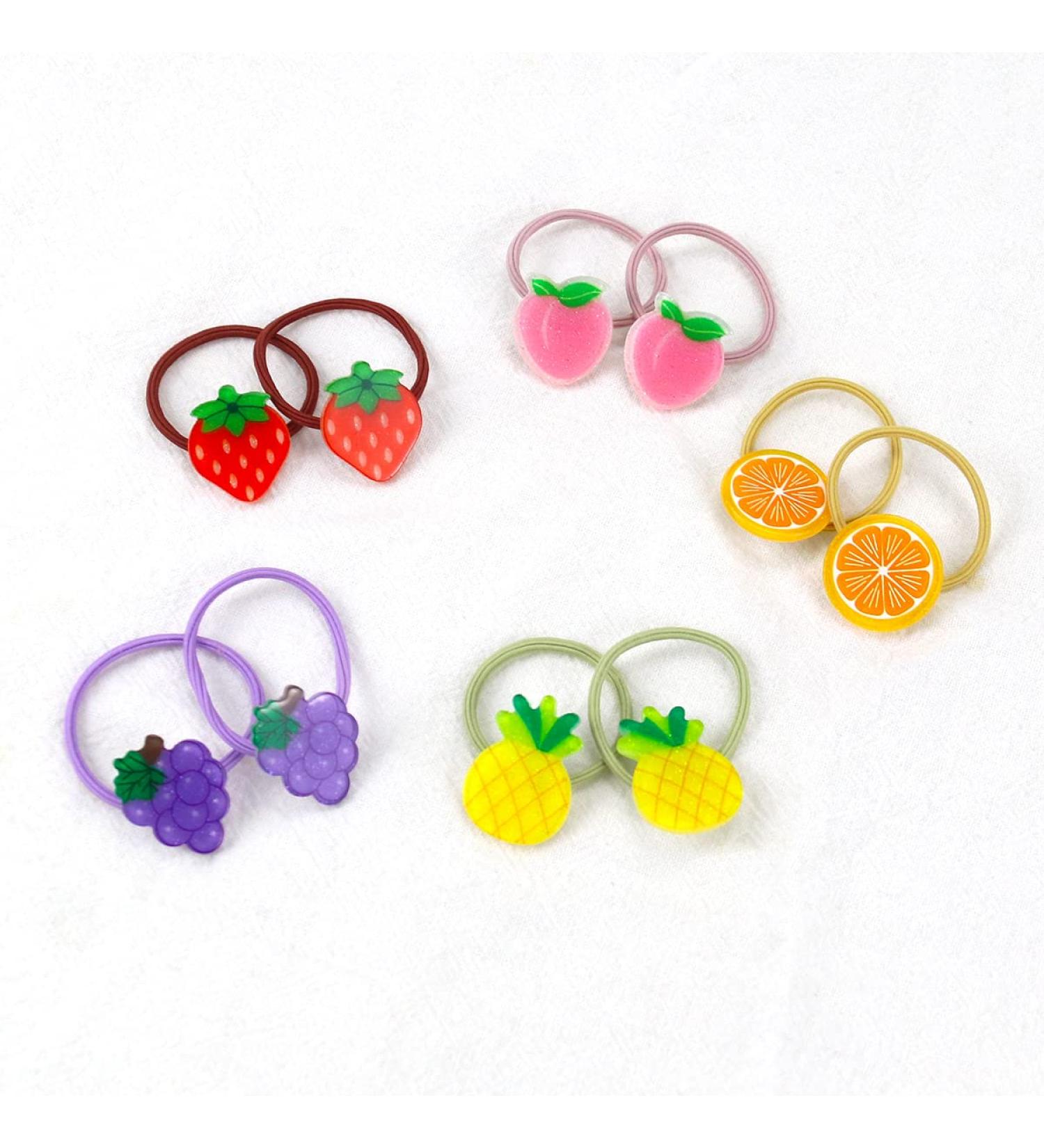Cartoon Fruit Hair Ties - 10pcs Jelly Fruit Elastic Bands for Girls, Cute Ponytail Holders for Toddler to Teens - No Damage Hair Accessories - Buy Online on SooperMarket.com