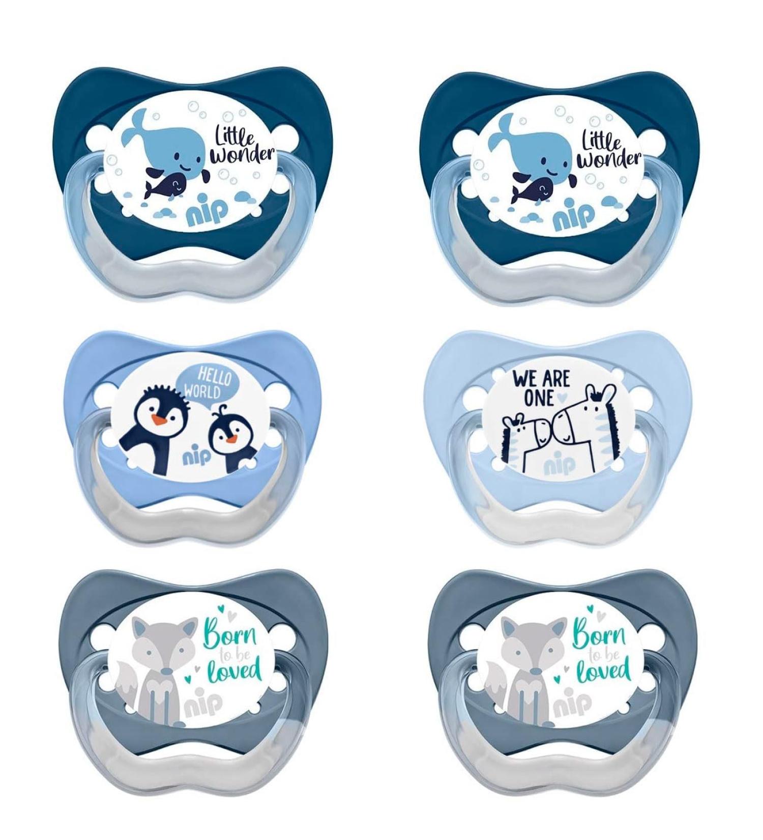 NIP Value Pack Silicone Pacifier Family - Size 3 (18-32 mo) 6-Pack for Boys - BPA Free & Made in Germany - International Shipping Available - Buy Online on SooperMarket.com
