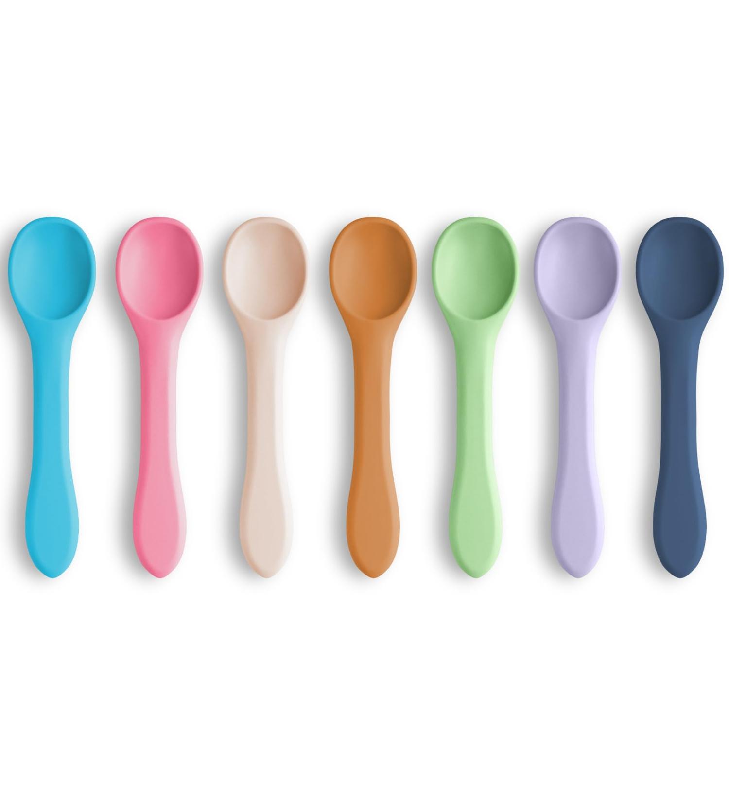 Vicloon Baby Spoons 7 Pcs - Silicone Self-Feeding Weaning Spoons for Kids & Infants - Training Spoon Set for Toddlers - Light Color - Buy Online on SooperMarket.com