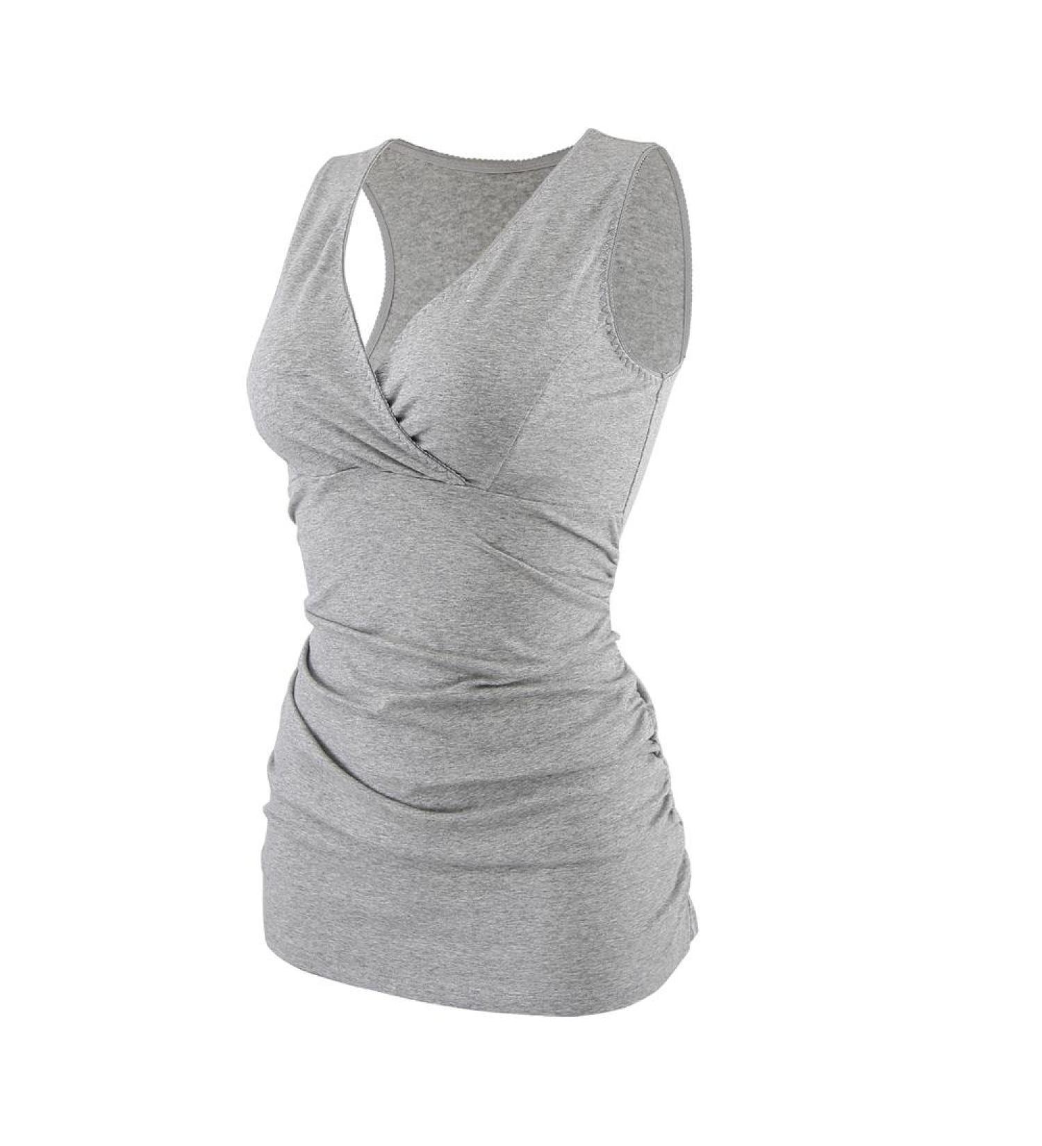 ZUMIY Maternity Nursing Top - Women's Cotton V Neck Ruched Waist Double Layered Tank in Grey - Buy Online on SooperMarket.com