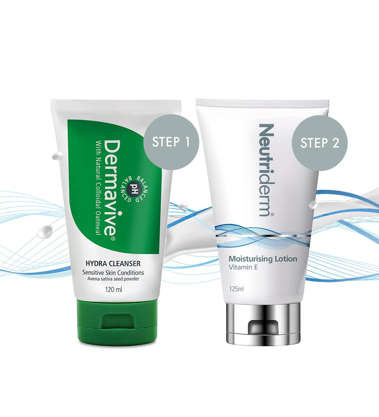 Pre-Makeup Bundle: Dermavive Hydra Cleanser 120ml & Neutriderm Moisturising Lotion 125ml - Buy Online on SooperMarket.com