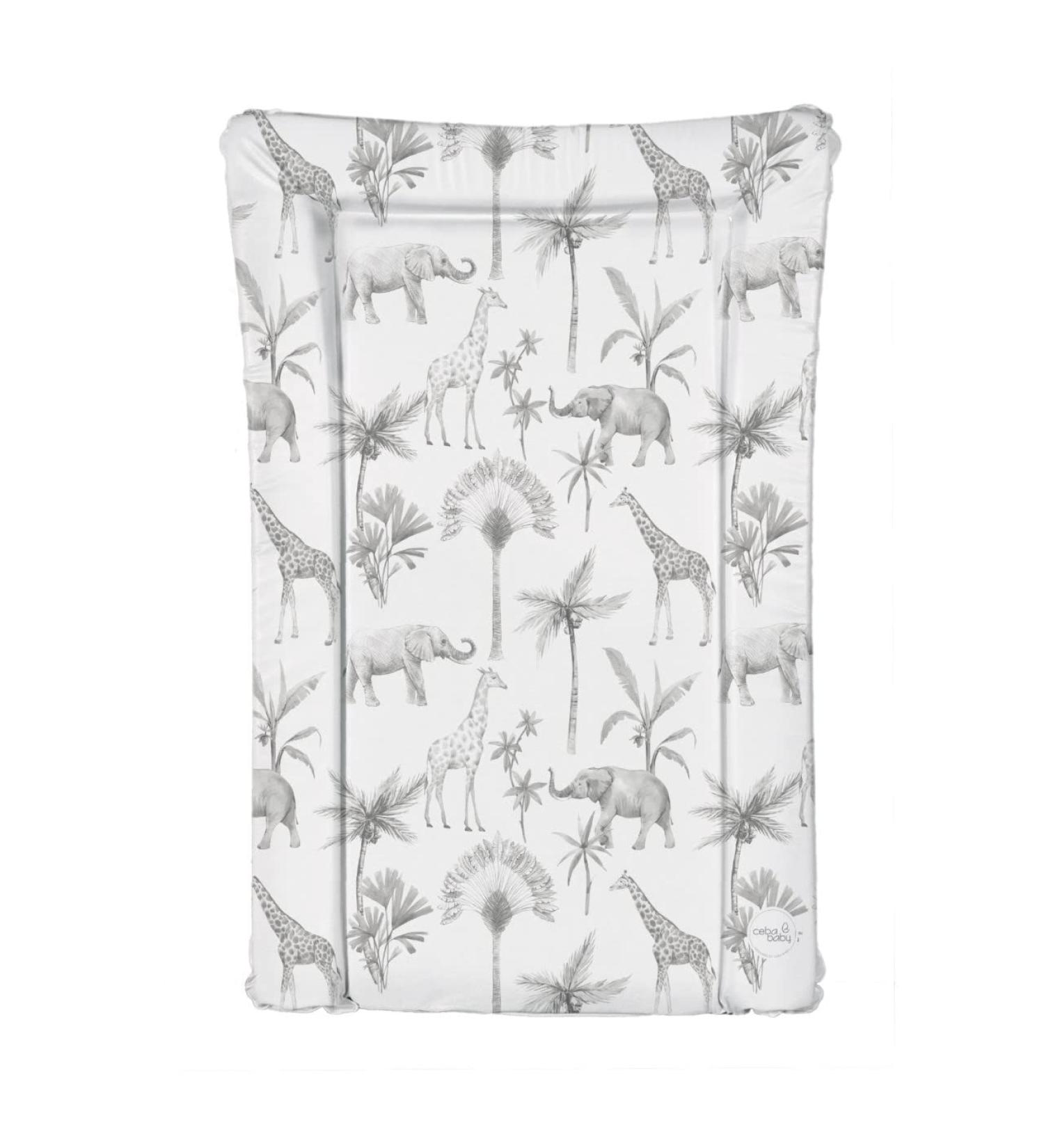 Ceba Deluxe Unisex Baby Waterproof Changing Mat with Raised Edges Monochrome Safari Animals White 125863
