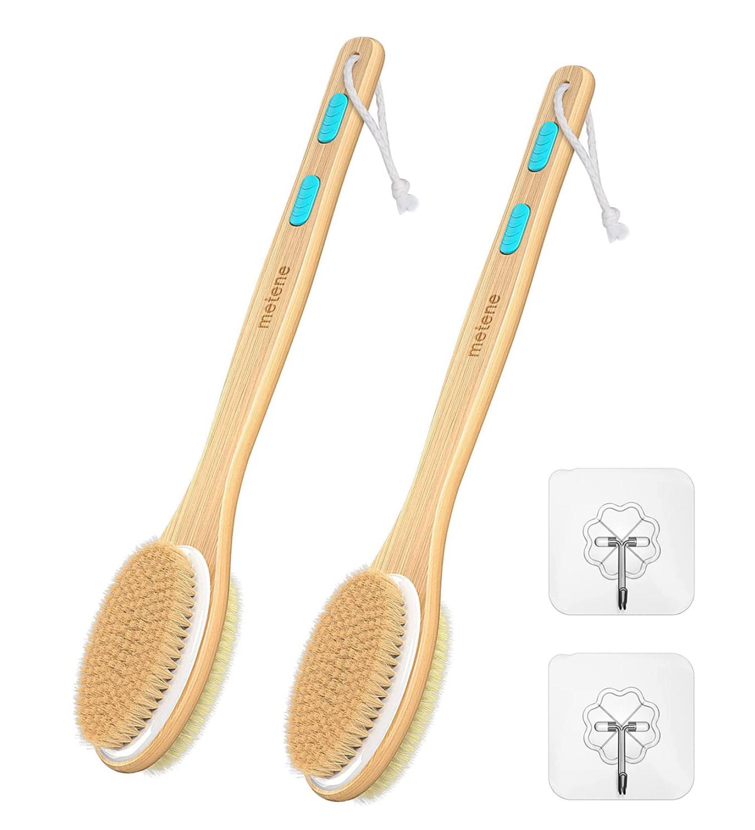 Metene 2 Pack Shower Brush - Dual-Sided Long Handle Back Scrubber & Body Exfoliator for WetDry Brushing - Buy Online on SooperMarket.com