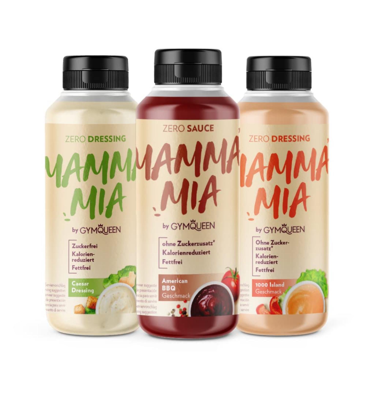 Buy Gymqueen Mamma Mia Zero Sauce 3x265ml | Low-Calorie Fat-Free & Sugar-Free Dressing | Vegetarian & Lactose-Free | Perfect for Refining Dishes & Salads - Buy Online on SooperMarket.com