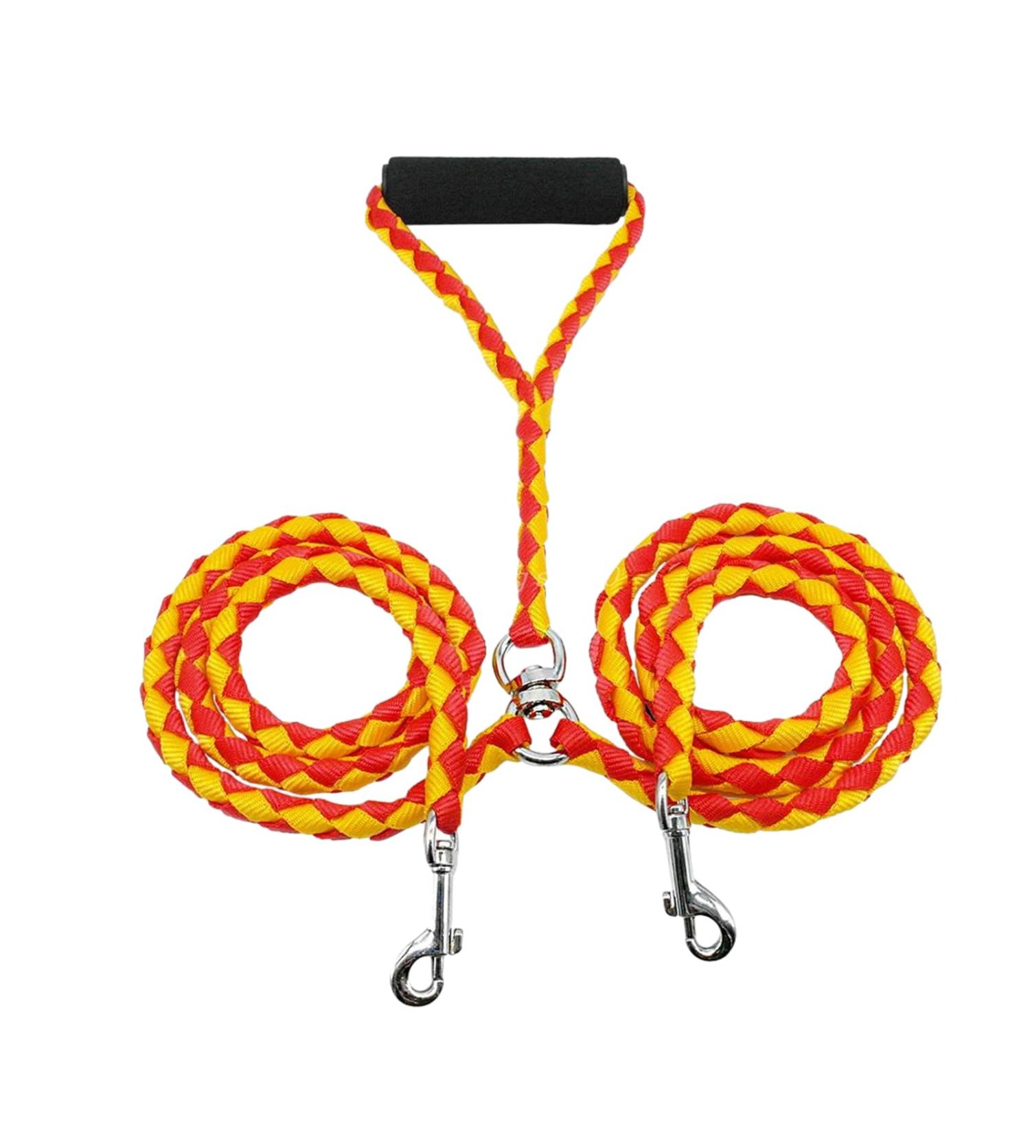Tibapla Double Dog Leash - Padded Handles for Small Medium & Large Dogs | 10mm x 140cm | Durable Reinforced Design for Running & Training - Ideal for 2 Dogs Yellow - Buy Online on SooperMarket.com