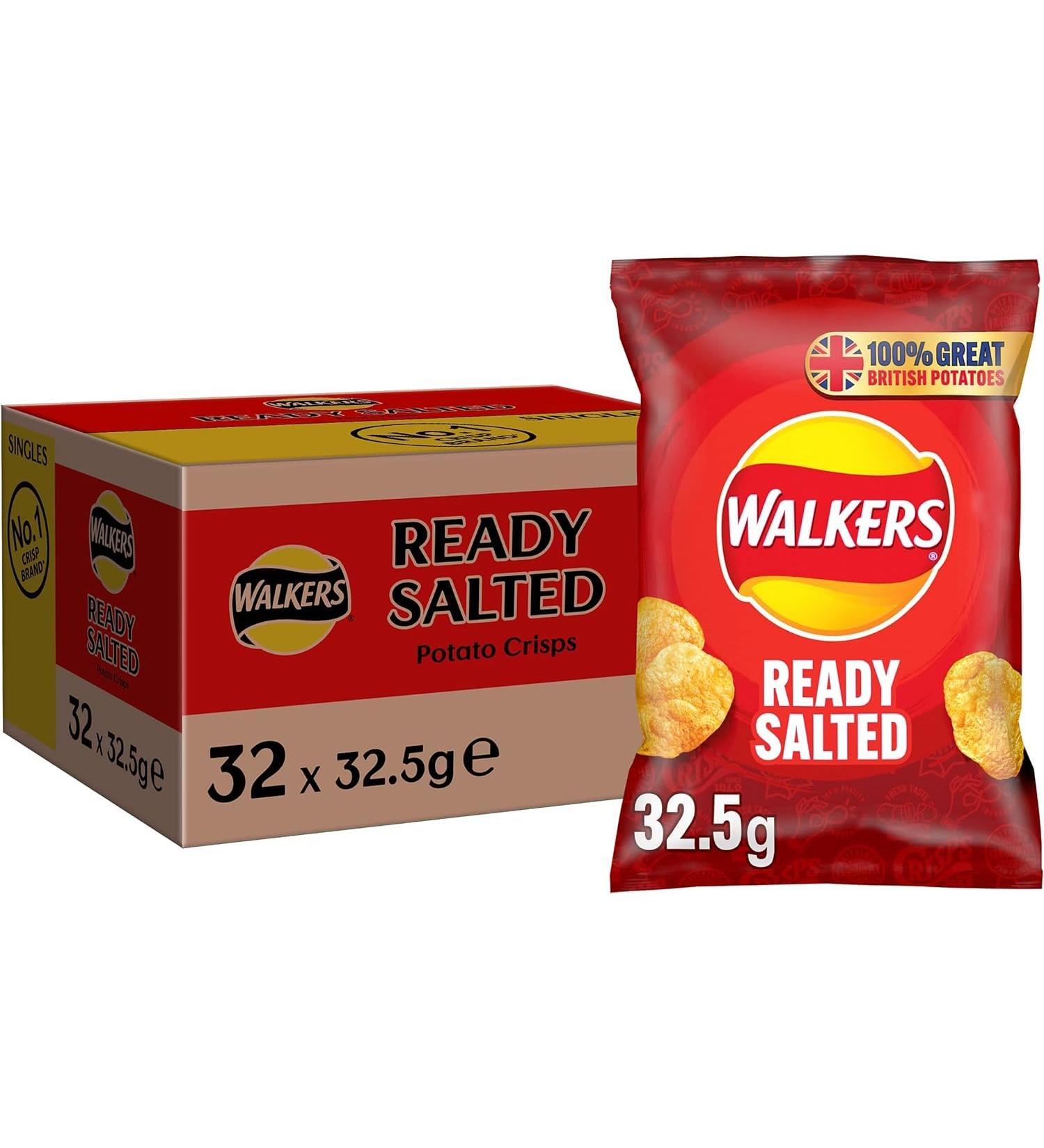 Walkers Ready Salted Crisps 32x32.5g (Wholesale Box) - Buy Online on SooperMarket.com