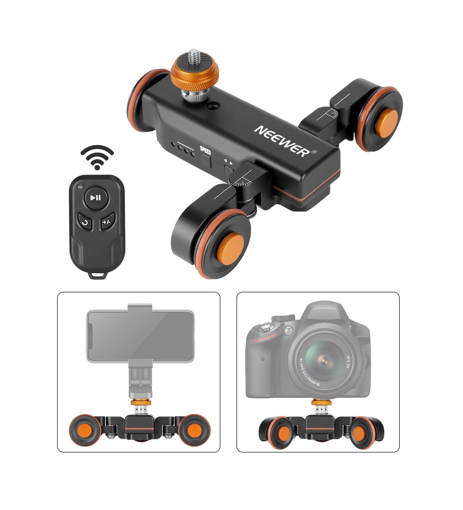 Neewer Wireless Video Camera Dolly: 3-Wheel Motorized Track Slider with Remote Control - Compatible with DSLR, Camcorder, GoPro, iPhone, Android | Electric Dolly Car - Buy Online on SooperMarket.com