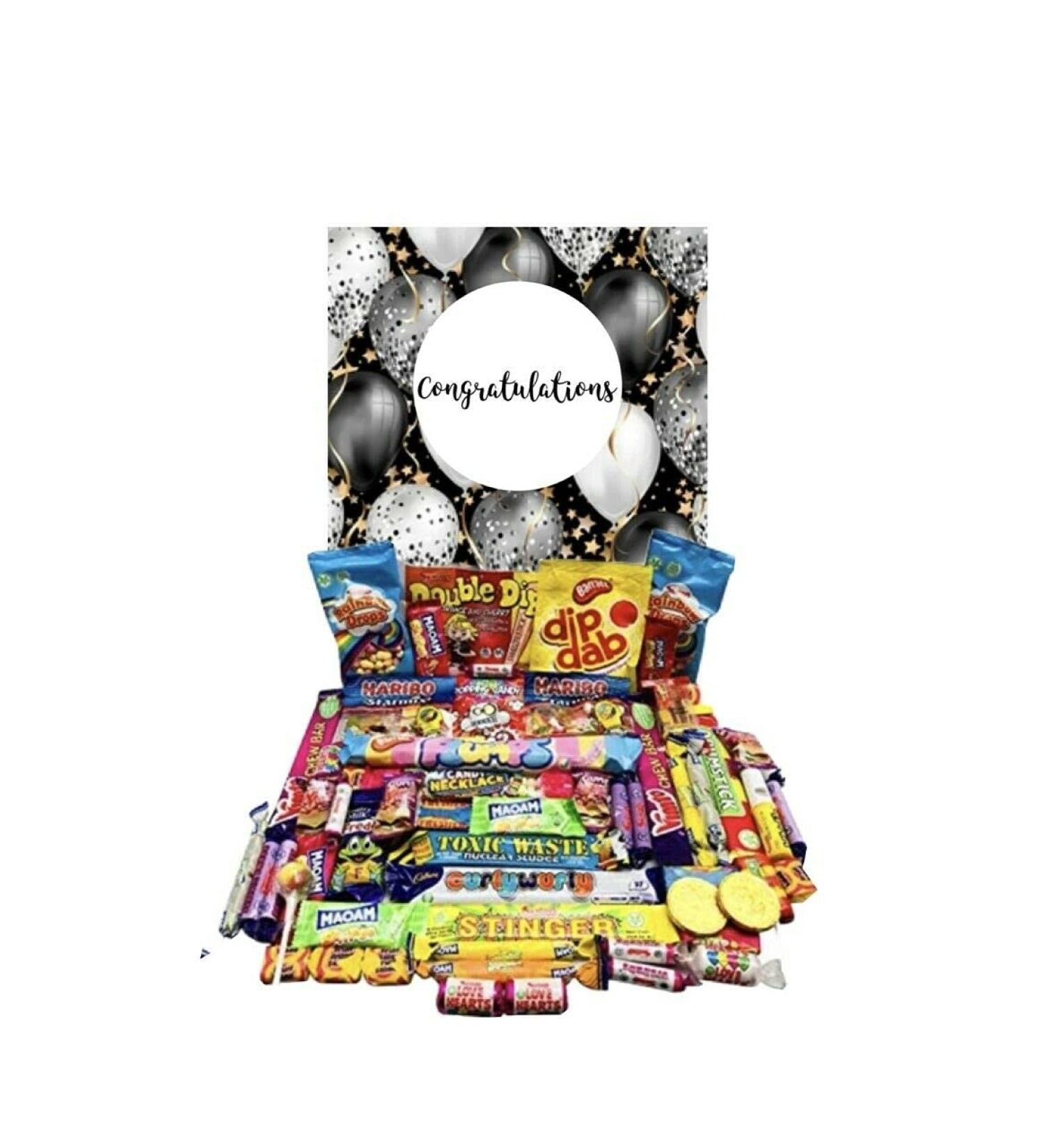 Congratulations Pick Mix Ultimate Retro Sweets Box Sweet Candy Hamper Present Gift All Occasssions New Job New House Winning Quiz New Baby - Buy Online on SooperMarket.com
