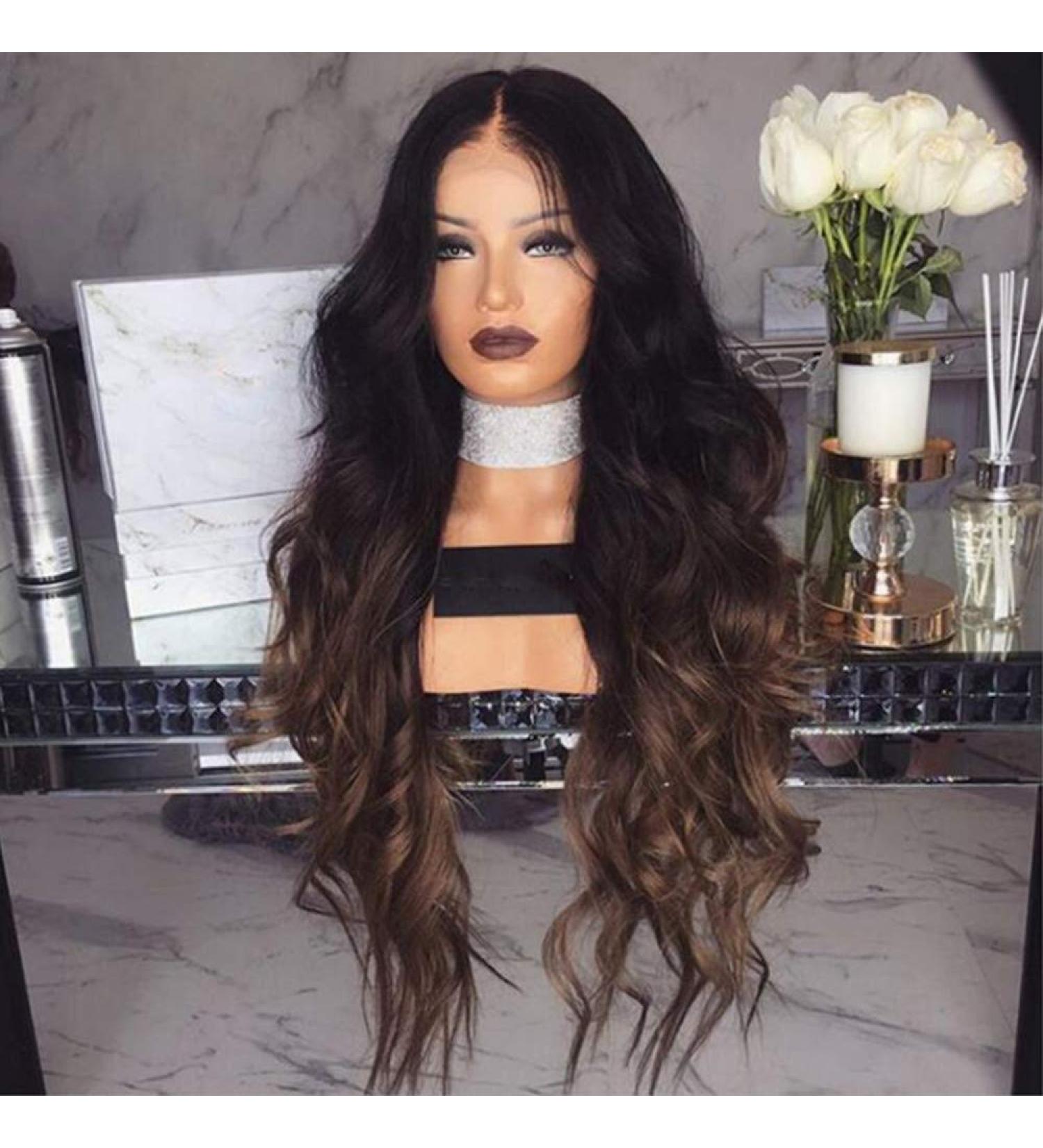 Buy Women's Long Curly Wigs - Ombre Dark Roots Heat Resistant Synthetic Hair - Buy Online on SooperMarket.com