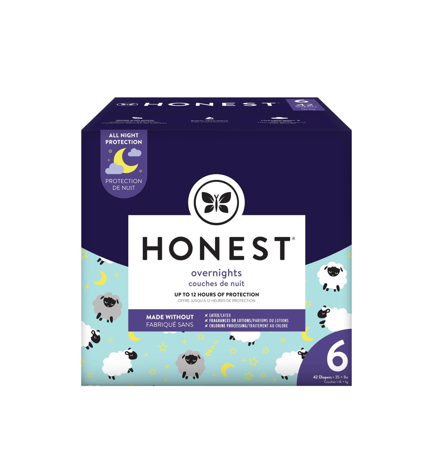 The Honest Company Overnight Diapers | Plant-Based & Sustainable | Size 6 (35+ lbs) | Sleepy Sheep Design | 42 Count Pack | Club Box | Eco-Friendly Solution - Buy Online on SooperMarket.com