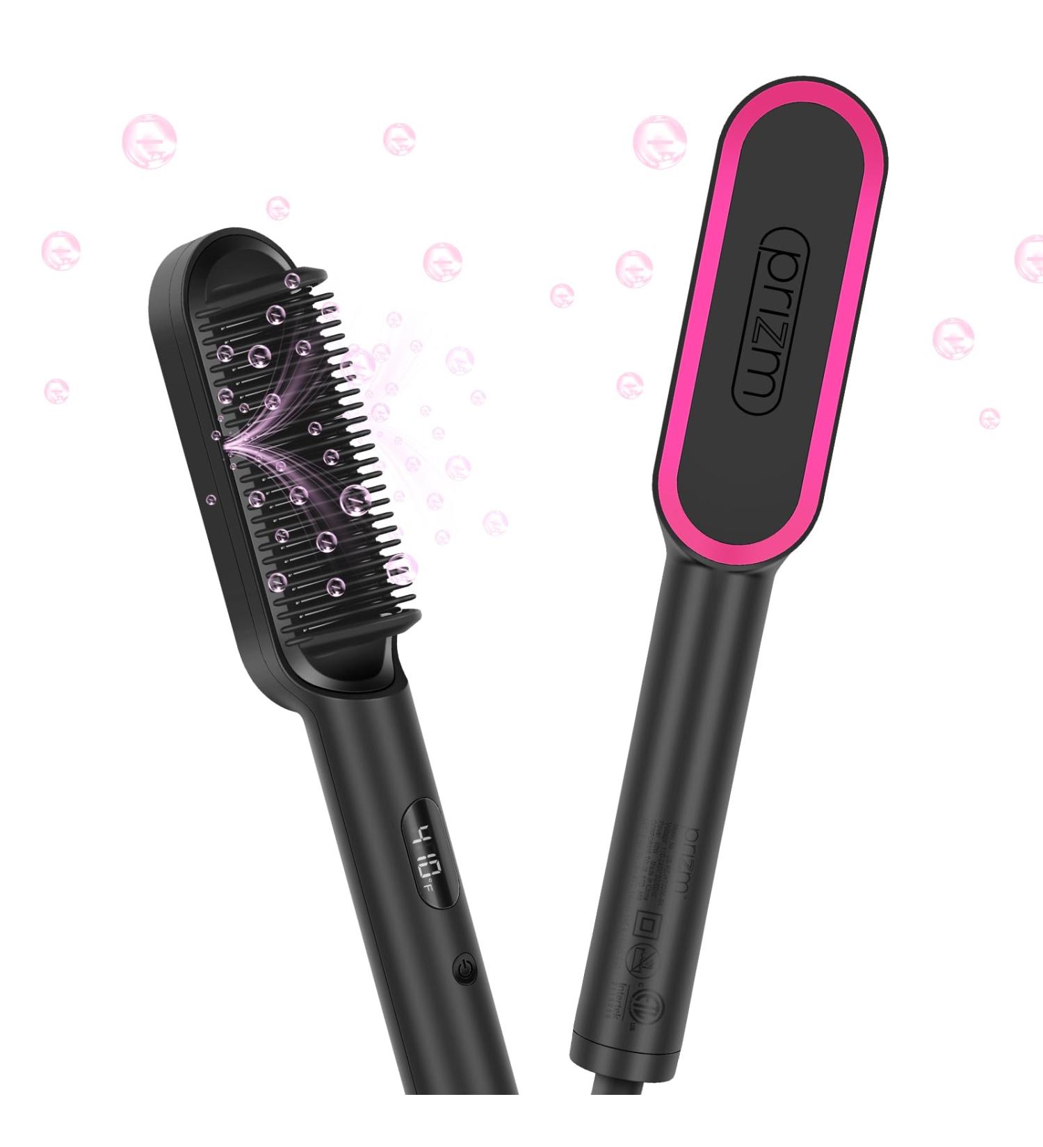 Prizm Hair Straightener Brush - Fast Heating Negative Ions Anti-Scald Design 4 Temp Settings Dual Voltage - Perfect Gift for Women - Buy Online on SooperMarket.com