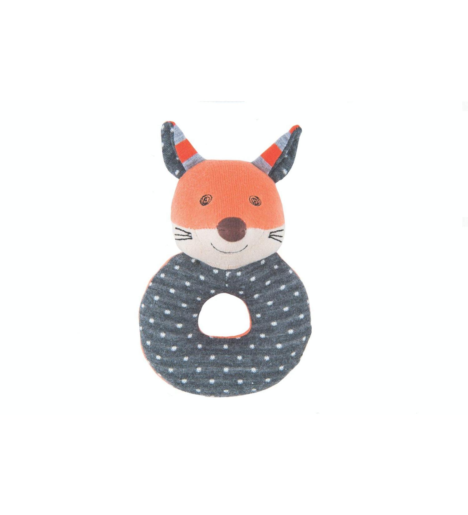 Apple Park Organic Farm Buddies - Frenchy Fox Teething Rattle  Baby Toy for Infants - Hypoallergenic  100% Organic Cotton