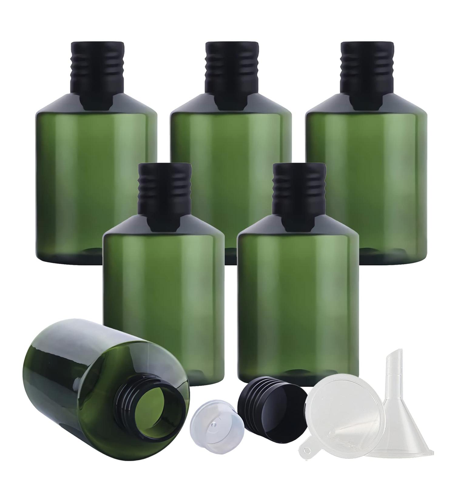 Tianzd 6pcs 50ml Green Plastic Essential Oil Bottles with Black Aluminum Caps - Perfect for Cosmetics & Makeup - Includes Funnel - Buy Online on SooperMarket.com