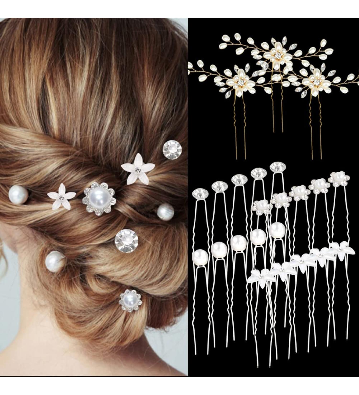 23-Piece Wedding Hair Pins Set - Bridal Pearl Rhinestone Hair Clips for Bridesmaid Women - Buy Online on SooperMarket.com