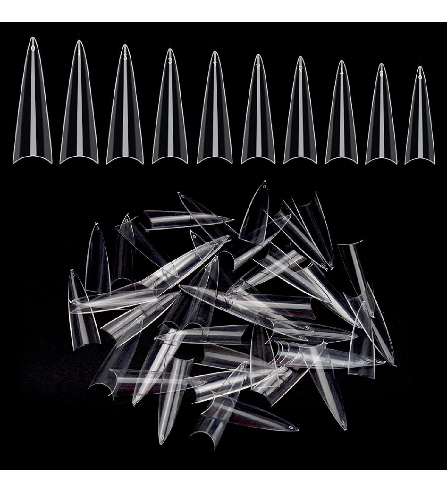Shop No Lifting 1200PC C Curved Long Stiletto False Nails | 10 Sizes Half Cover Acrylic French Nail Tips for Nail Art & DIY Decor - Clear - Buy Online on SooperMarket.com