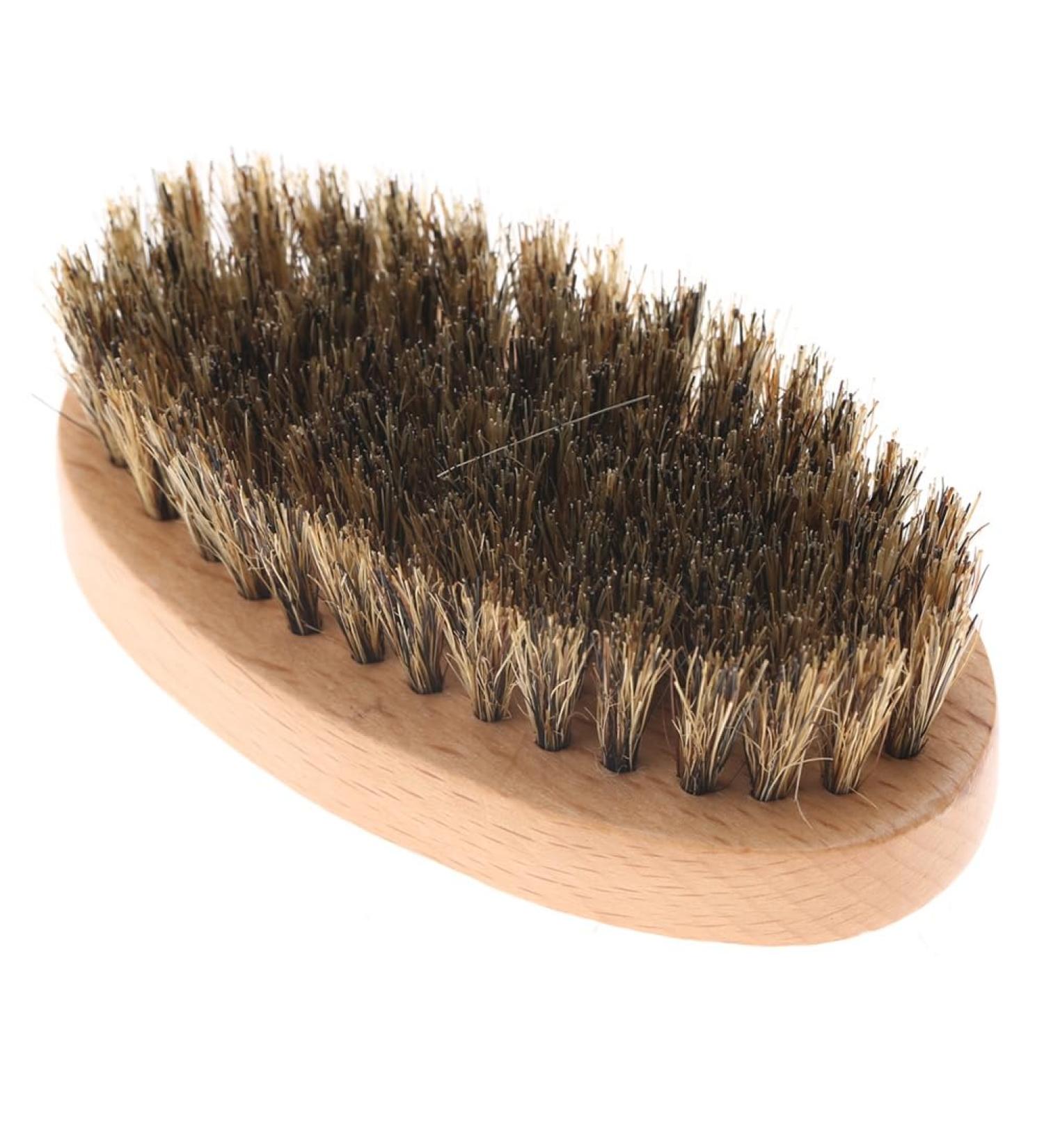 Premium Mini Beard Brush for Men - Wild Boar Oval Design | Facial Hair Cleaning & Grooming Tool (9x5x3 cm) - Buy Online on SooperMarket.com