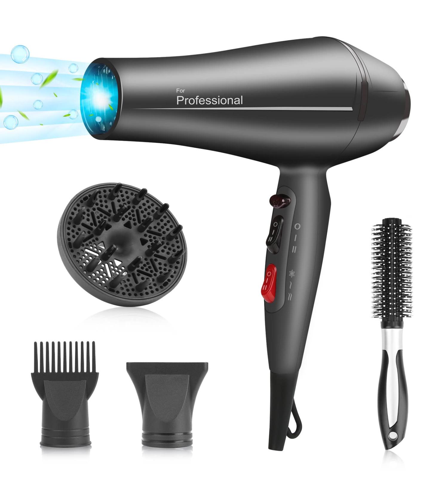 Faszin Ionic Hair Dryer - 2400W Professional Hairdryer with Triple-L Plus Heat Resistant Technology, 4 Styling Accessories Included - Black - Buy Online on SooperMarket.com