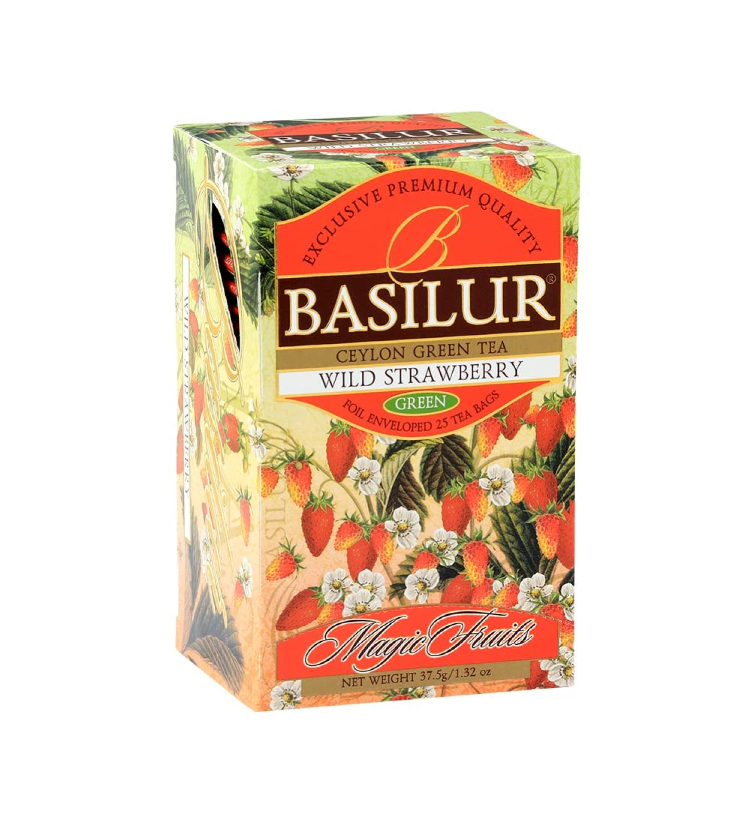 Basilur Magic Fruits Wild Strawberry Green Foil Enveloped 25 Teabags of 1.5 g