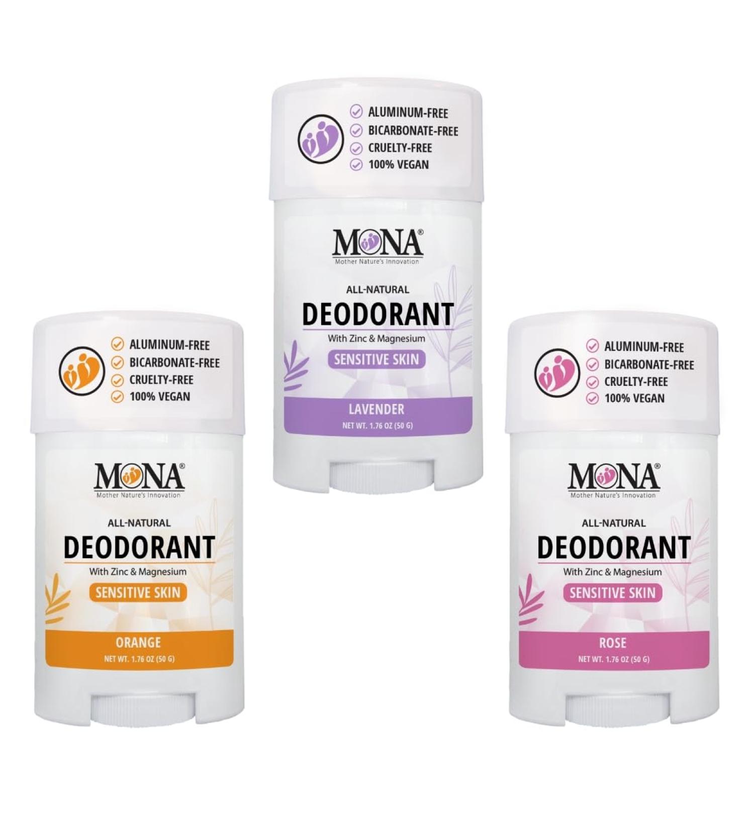 MONA BRANDS All Natural Deodorant For Women & Men | For Sensitive Skin | No Aluminum or Baking Soda | (3-Pack VARIETY-1 1.76 Oz each) - Buy Online on SooperMarket.com