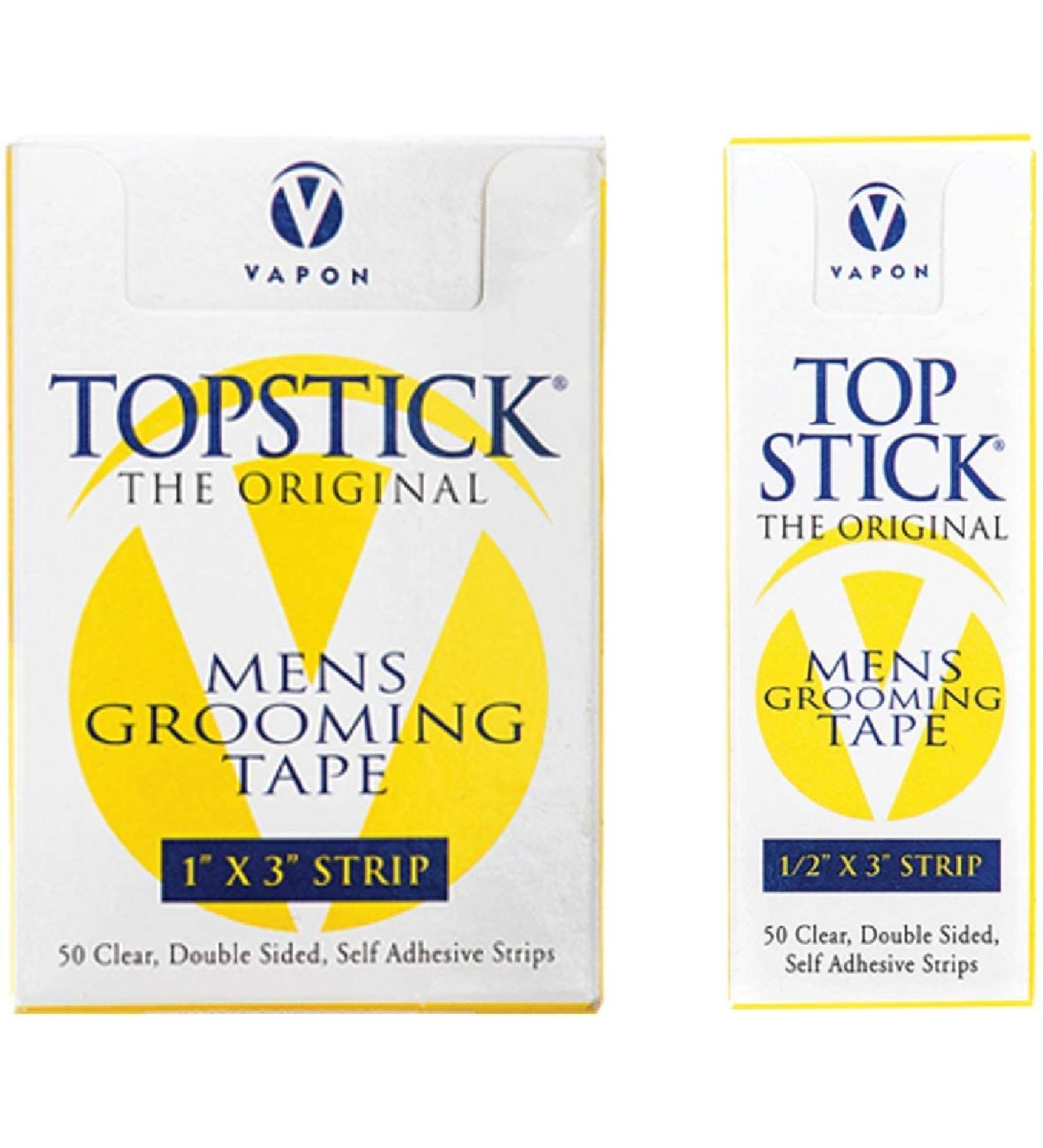 Topstick Men's Clear Double Sided Grooming Tape Bundle - (1 Box of 50 Strips) 1 x 3 & (1 Box of 50 Strips) 1/2 x 3