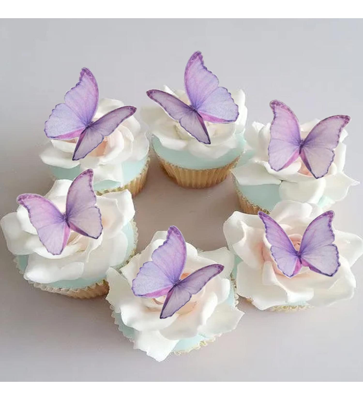 GEORLD 48 Purple Edible Wafer Paper Butterflies Cake Decorations Cupcake Topper - Buy Online on SooperMarket.com