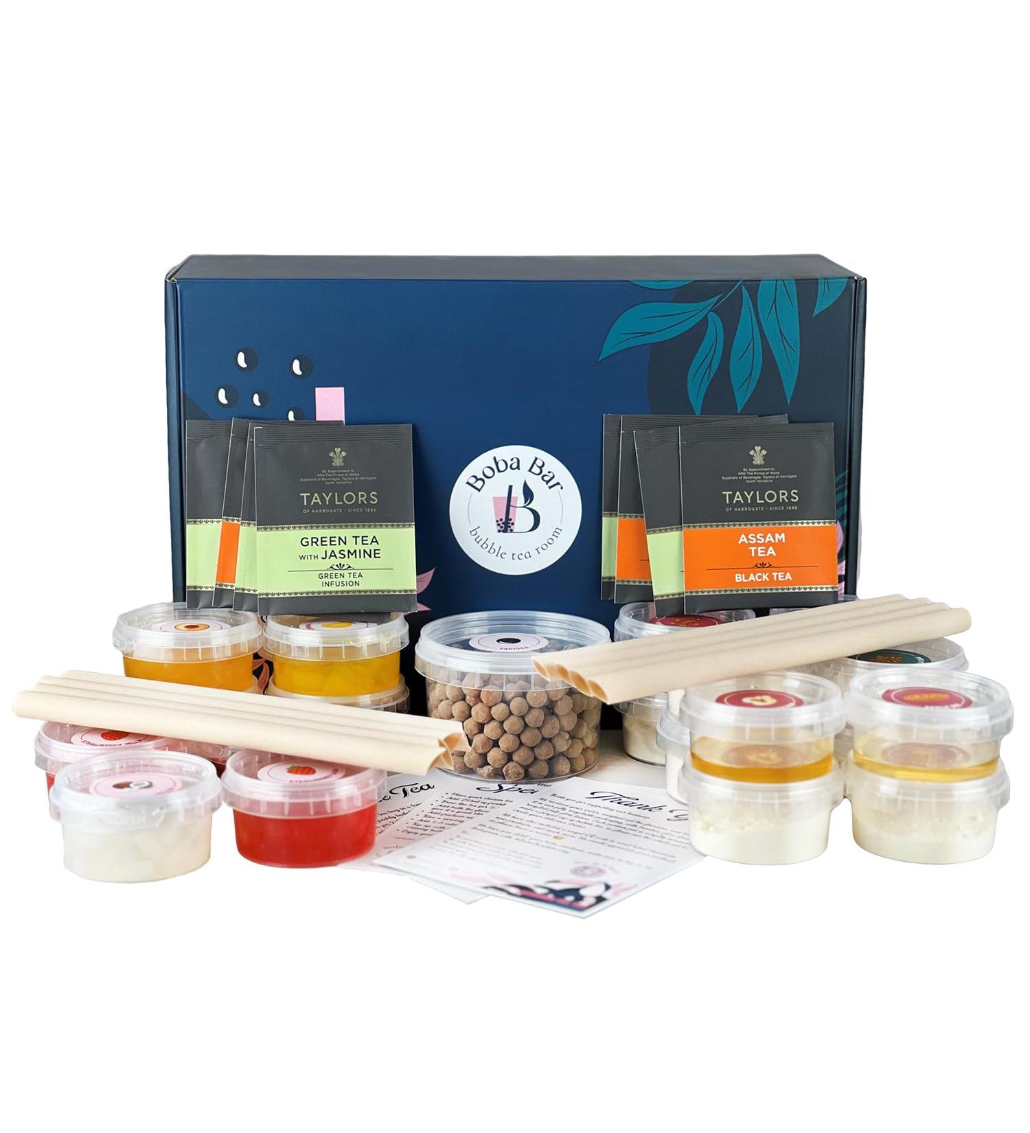 MBTK - 8 (Boba Bar London | Warm Moments Milk Bubble Tea Kit | 8 Milk Tea Flavours | 8 Boba & Jelly Toppings | Tapioca Pearls | 8 Bamboo Straws | 8 Tea Bags | 2 Recipe Cards ) - Buy Online on SooperMarket.com