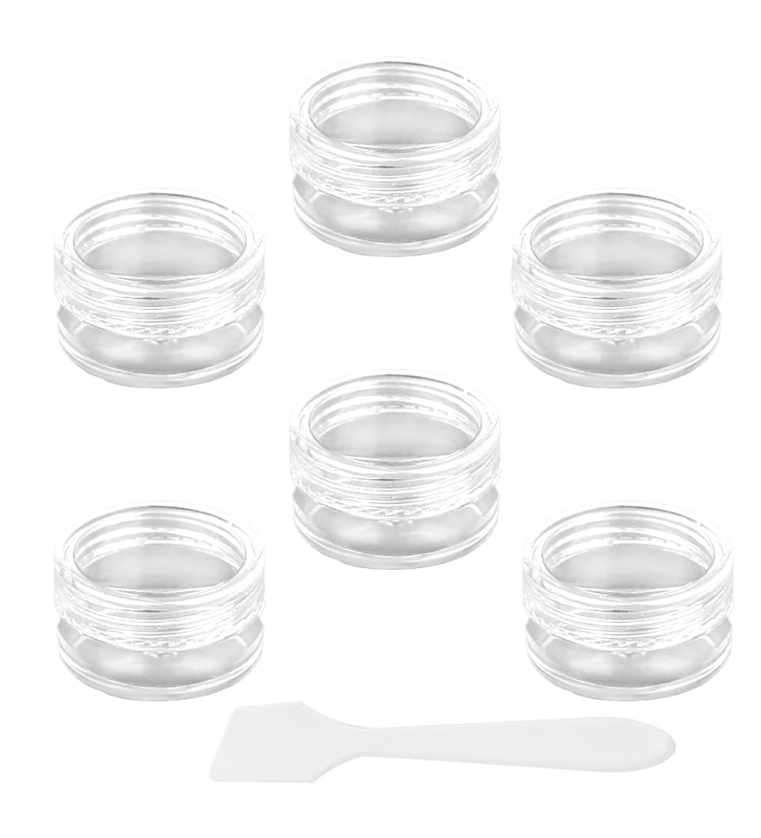 6 Pack Transparent Empty Jars - 5ml Mini Cream Box with Spatula | Perfect for Lotions Cosmetics Mini Candles - Travel Potty Jar Set - Buy Online on SooperMarket.com