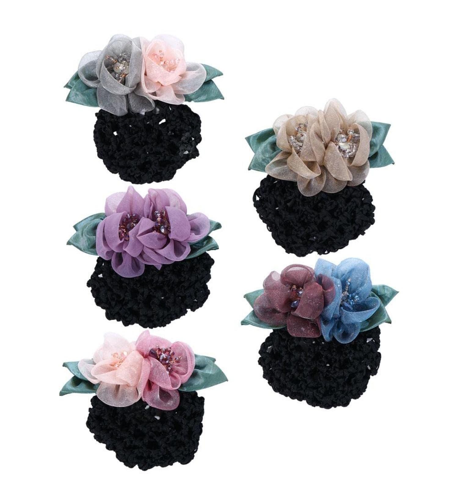 Women's Crochet Hair Bun Net with Flower Decor Hair Clip - 5 Colors - Buy Online on SooperMarket.com