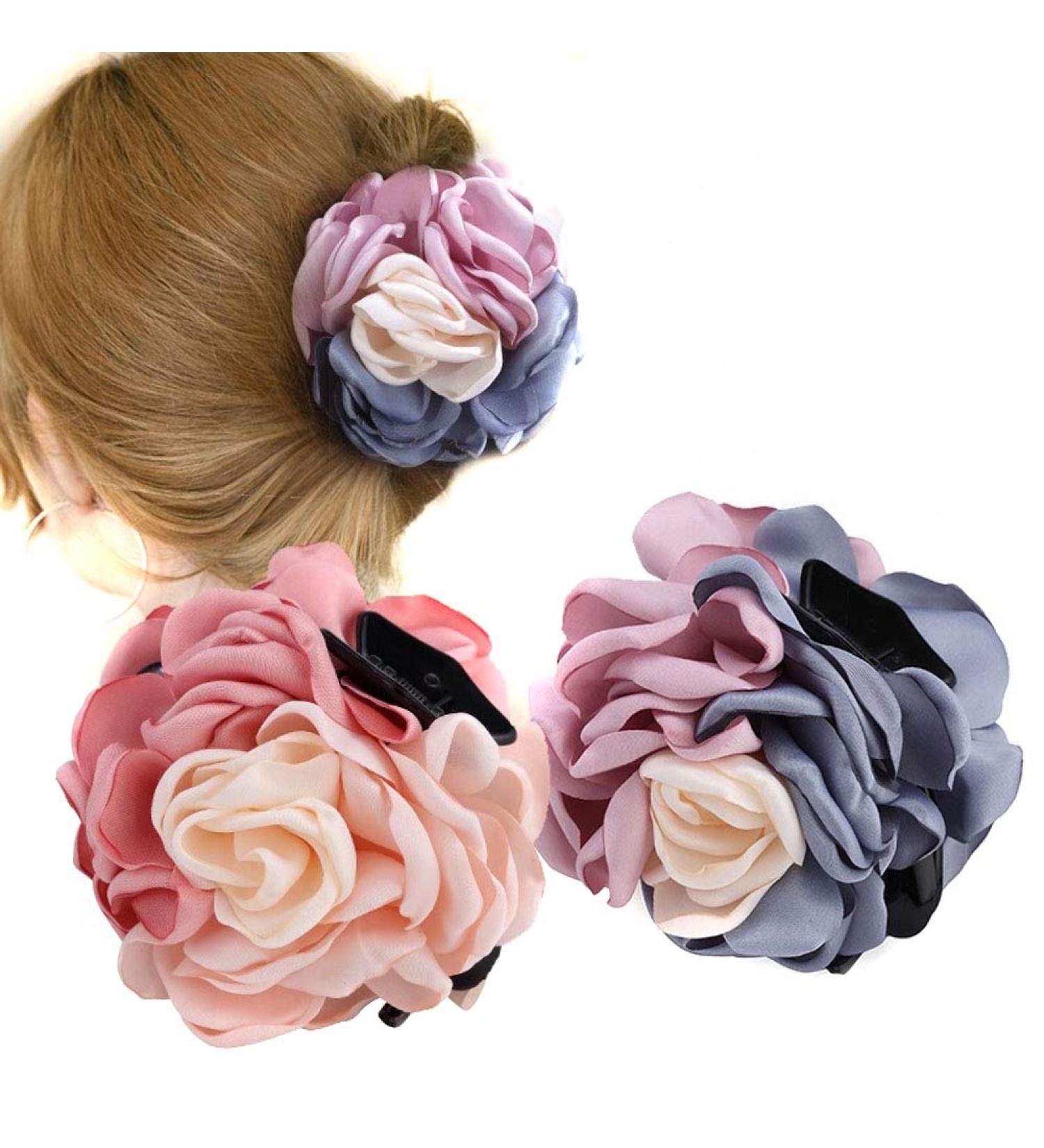 Sweet Rose Flower Hair Claws Set - 2PCS Pink & Pink Blue | Women's Hair Accessories - Buy Online on SooperMarket.com