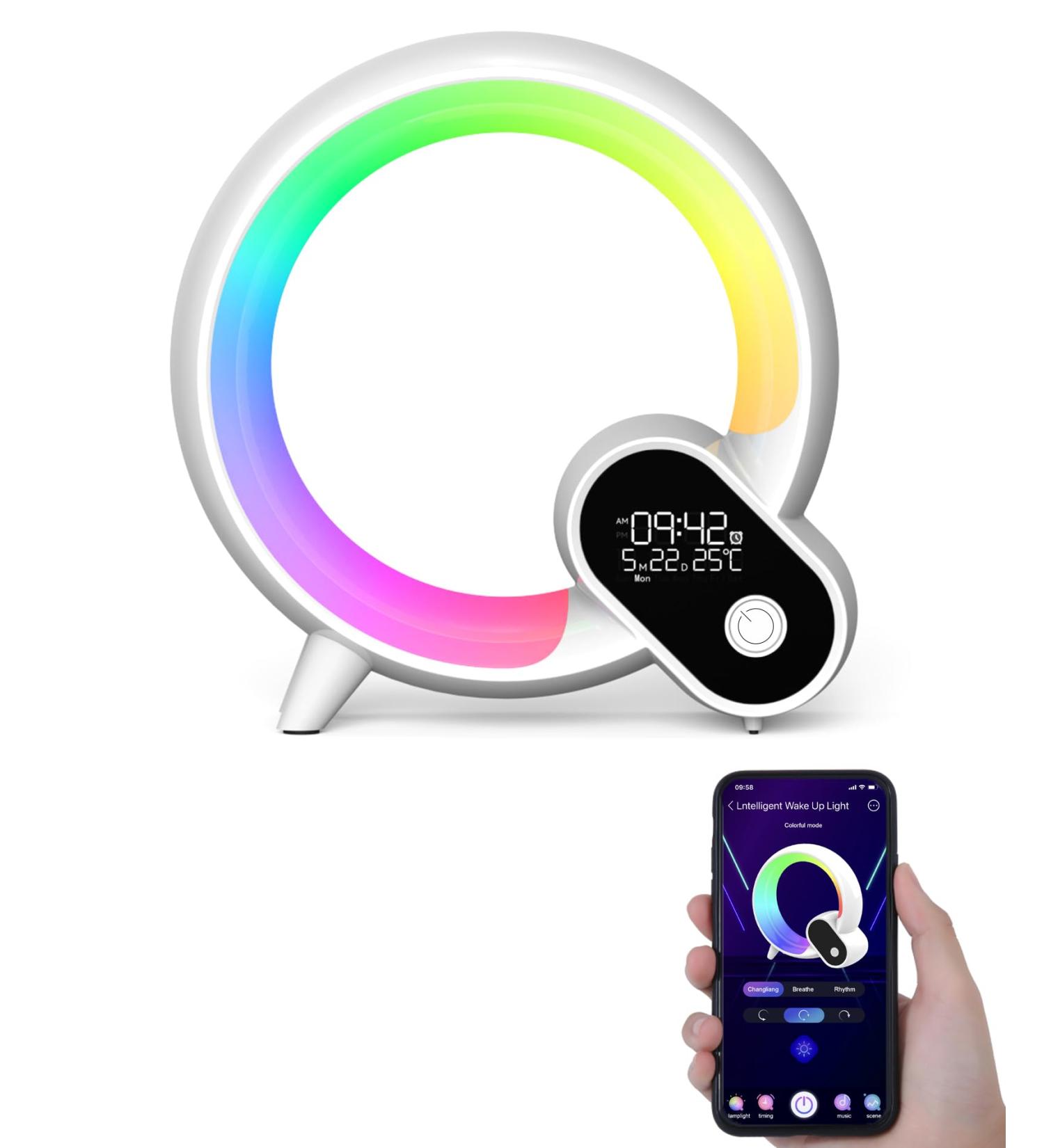 Light Alarm Clock | Daylight & Radio Alarm with Bluetooth & App Control | 12 Natural Sounds & Bedside Lamp for Adults - Buy Online on SooperMarket.com