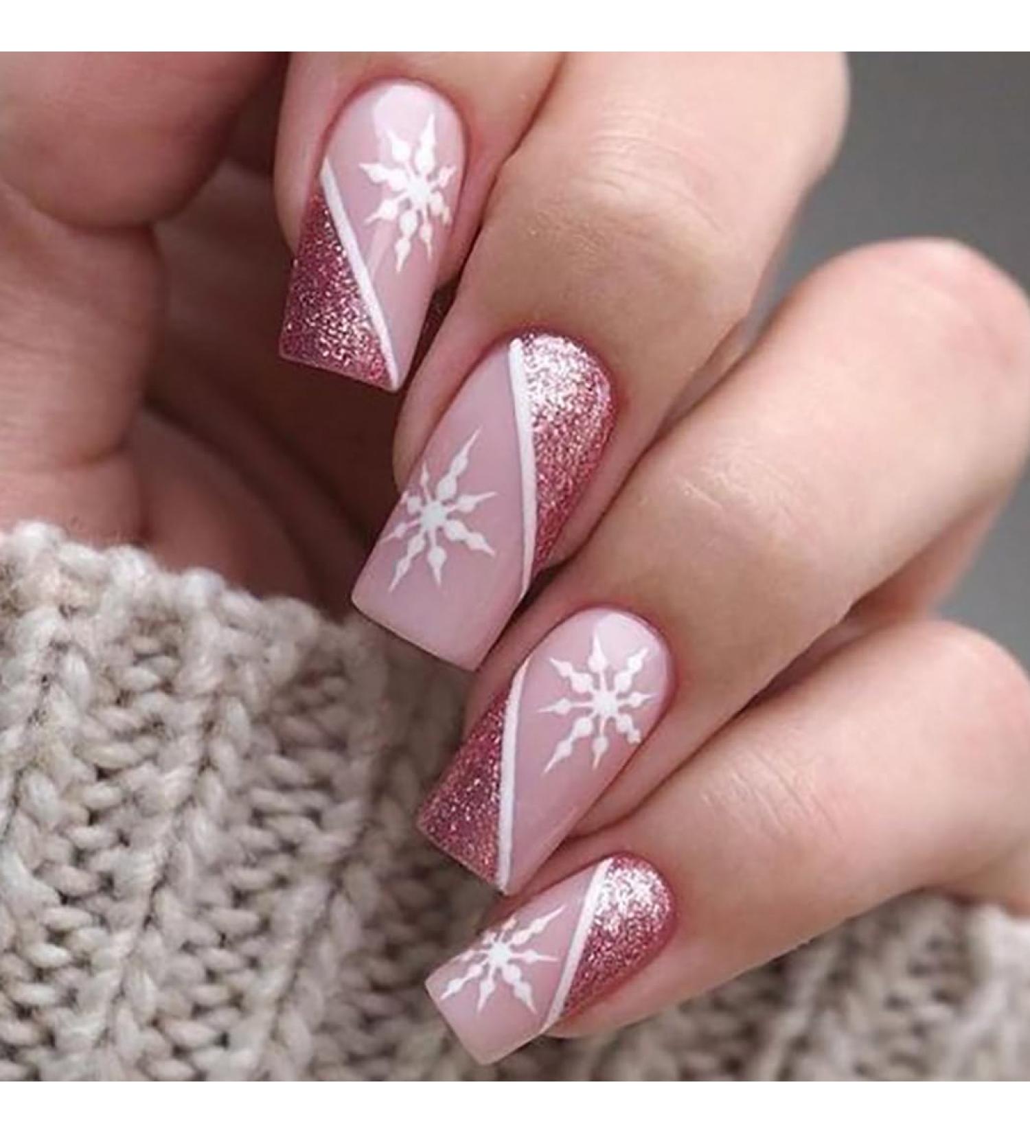 Vatocu Christmas Short Red Press on False Nails - Snowflake & Snowman Design (24pcs) - Buy Online on SooperMarket.com