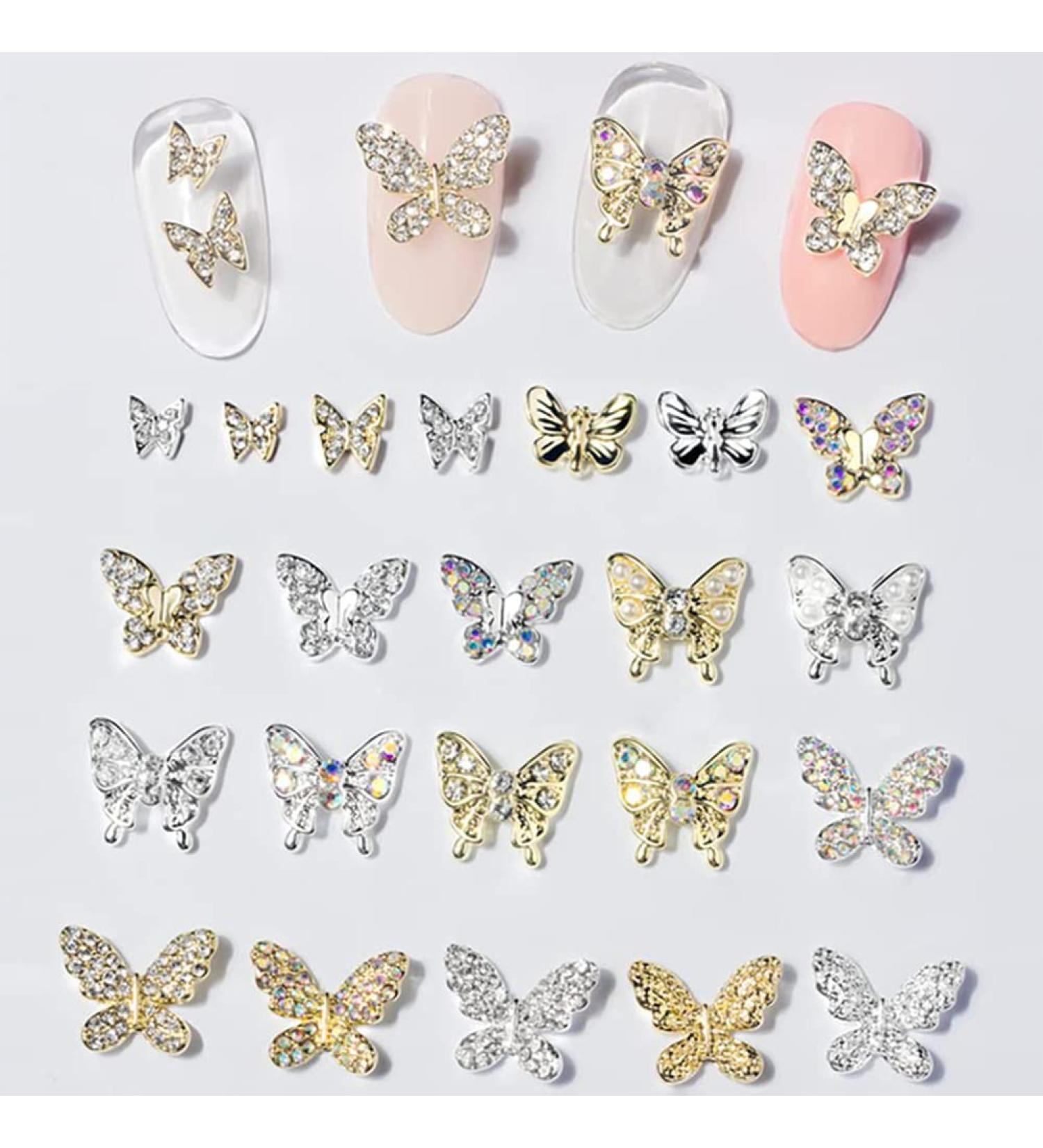 22 Pcs 3D Butterfly Nail Charms & Diamonds Rhinestones - Large Bow for Nail Art Beauty Design and DIY Jewelry - Buy Online on SooperMarket.com
