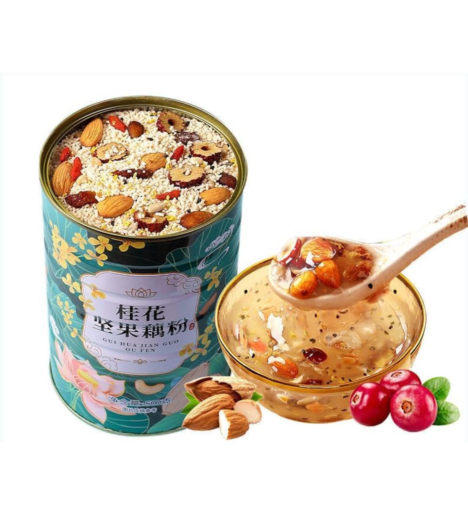 Osmanthus nut Lotus Root Powder Soup Instant Brewed and Ready to eat red jujube nut Soup Rose Flavored Full Belly Snack Fruit Soup Nutritional Breakfast Gift (Osmanthus Lotus Root Powder 2 can) Osmanthus Lotus Root Powder 2 can - Buy Online on SooperMarket.com