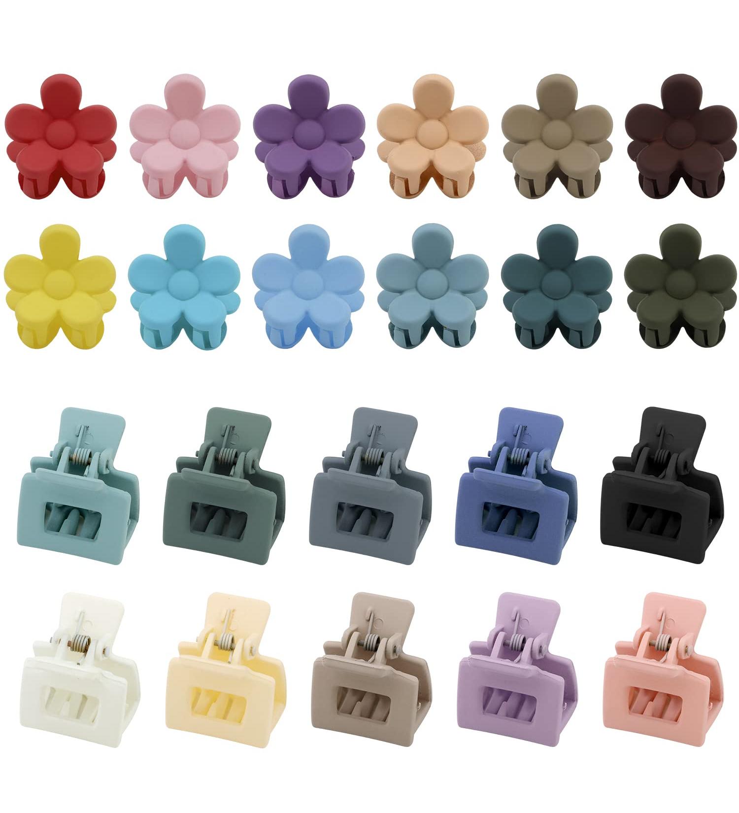 SuPoo 22pcs Mini Claw Clips Set - Flower & Square Hair Clips for Girls - Small Claw Clips for Thin & Thick Hair - Morandi Colors - Buy Online on SooperMarket.com