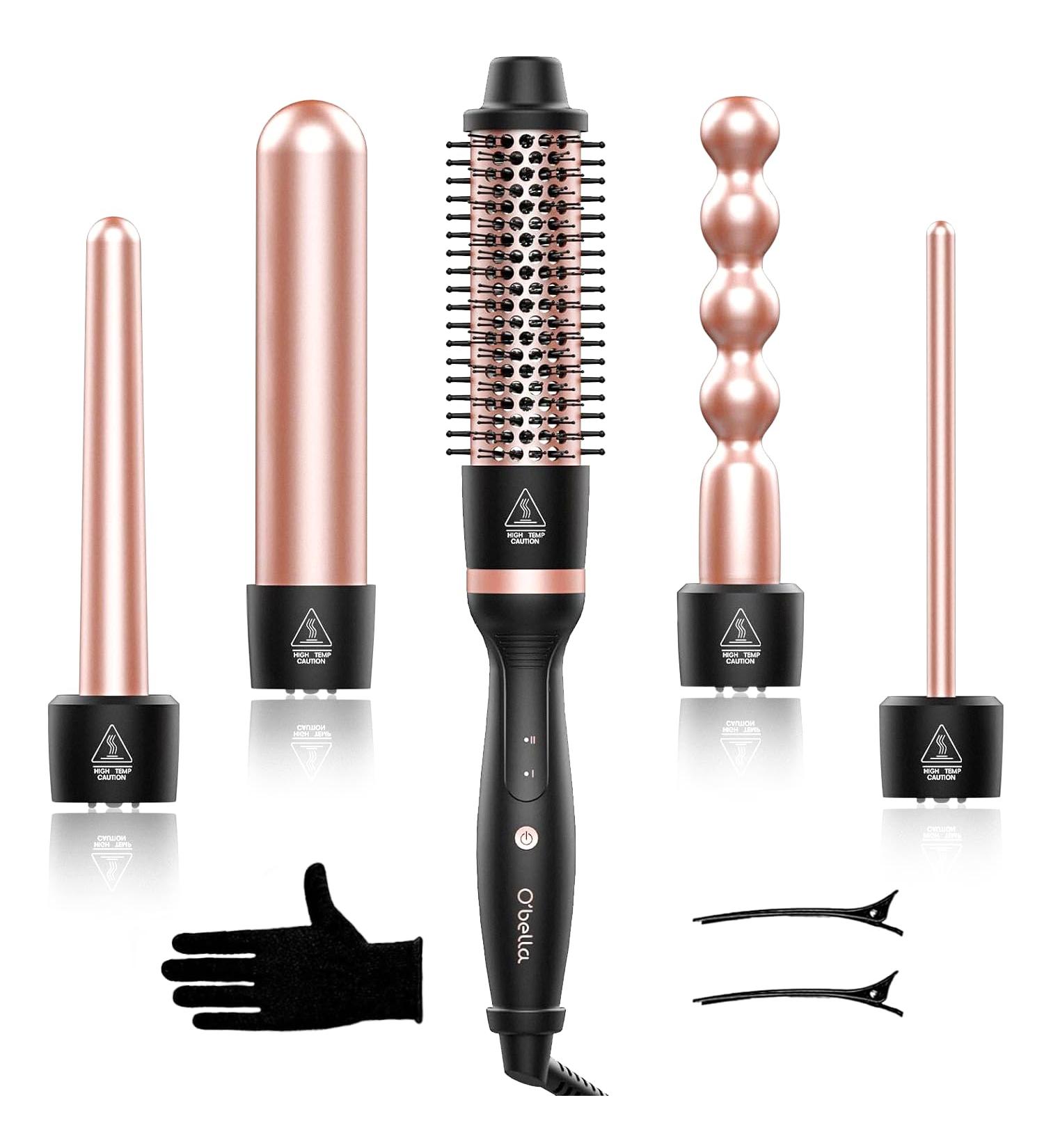 Buy O Bella 5 in 1 Curling Iron Set - Interchangeable Ceramic Wands & Thermal Brush | Fast Shipping Worldwide - Buy Online on SooperMarket.com