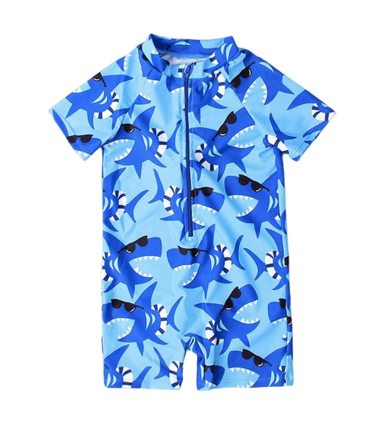 PythJooh Baby Boy Swimsuit Rash Guard Shark Print One Piece Swimwear - Blue Shark (1-2 Years) - Buy Online on SooperMarket.com
